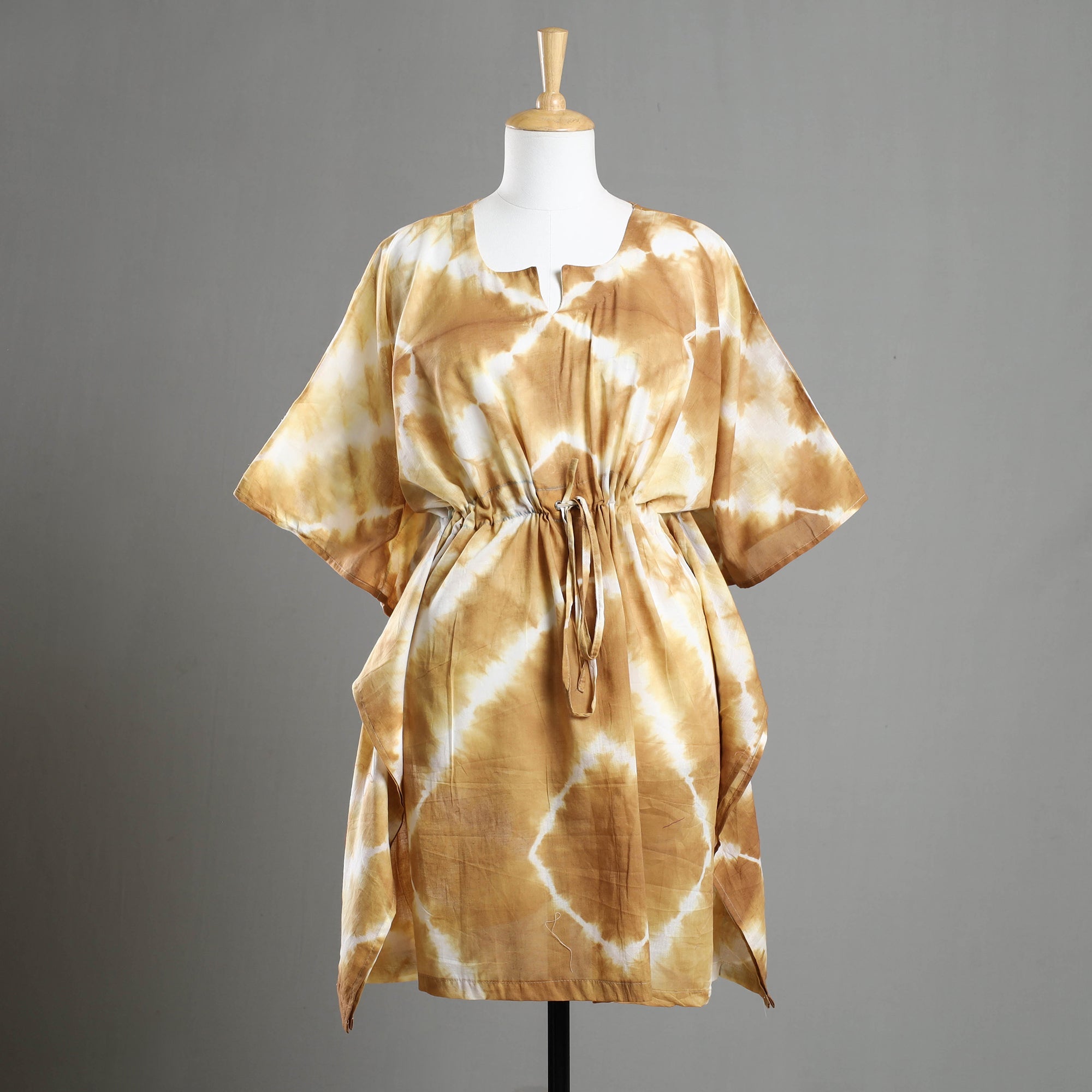 ITOKRI CASUALS Brown - Shibori Tie-Dye Cotton Kaftan with Tie-Up Waist (Medium)