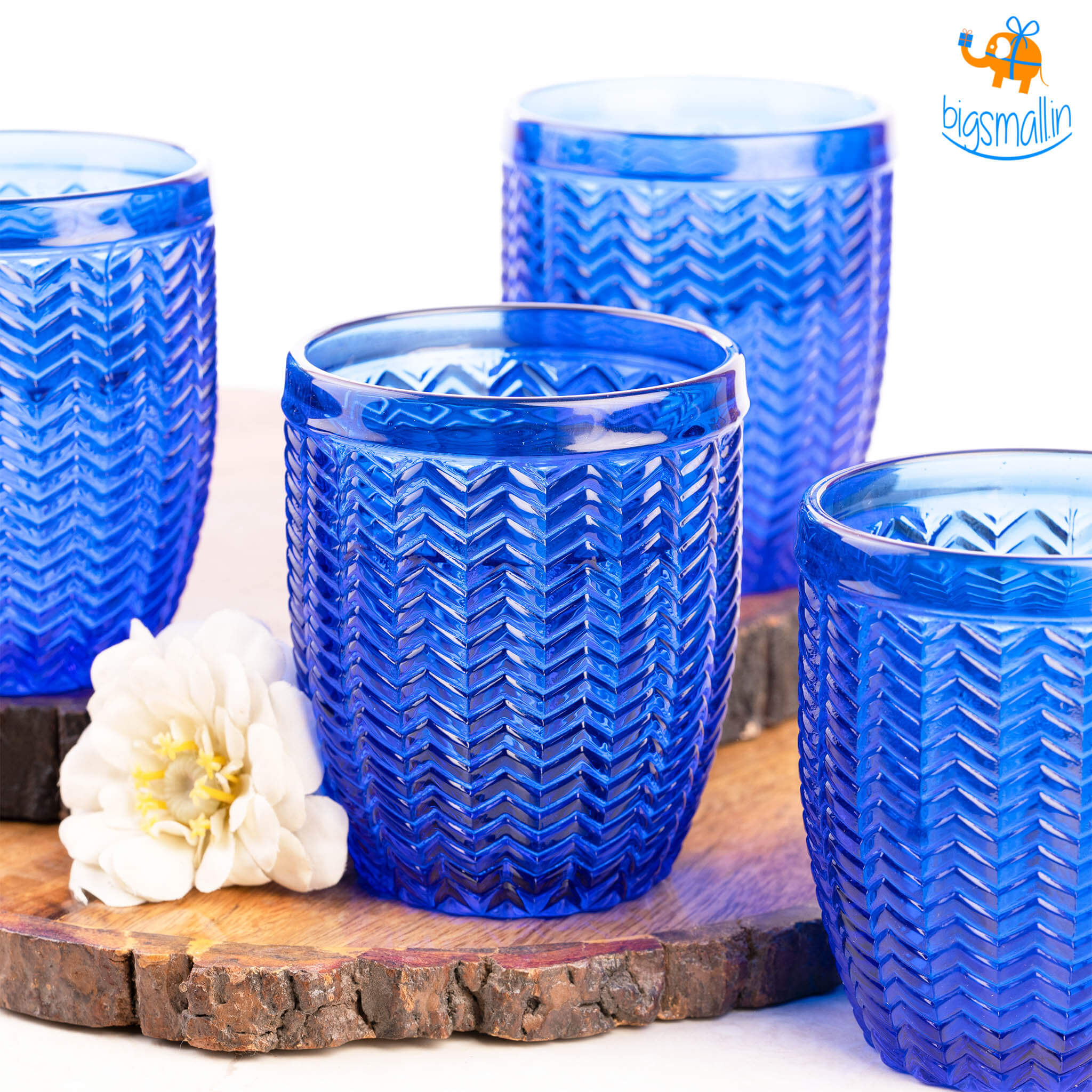 Devnow Azure Textured Glasses - Set of 6