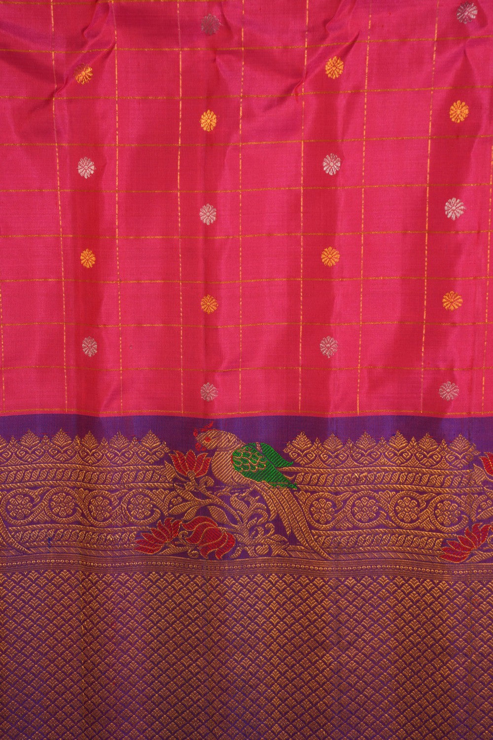 Kalanjali Gadwal Pavada Fuchsia Pink Unstitched Set - view 2