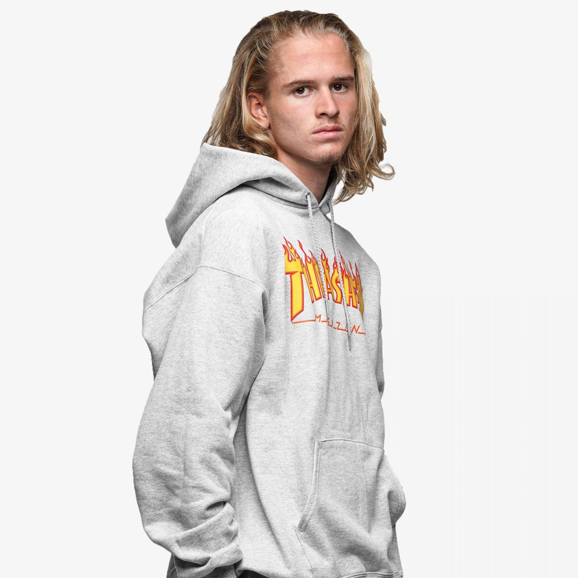 Thrasher | FLAME HOODIE { GREY