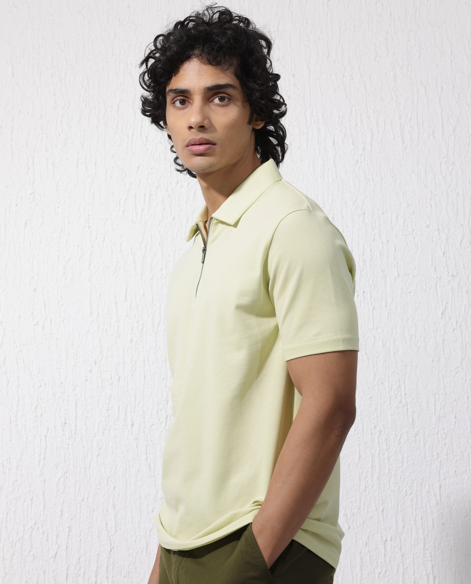 Rare Rabbit Mens Stan-2 Pastel Green Short Sleeve Solid Zipper Closure Polo T-Shirt - view 9