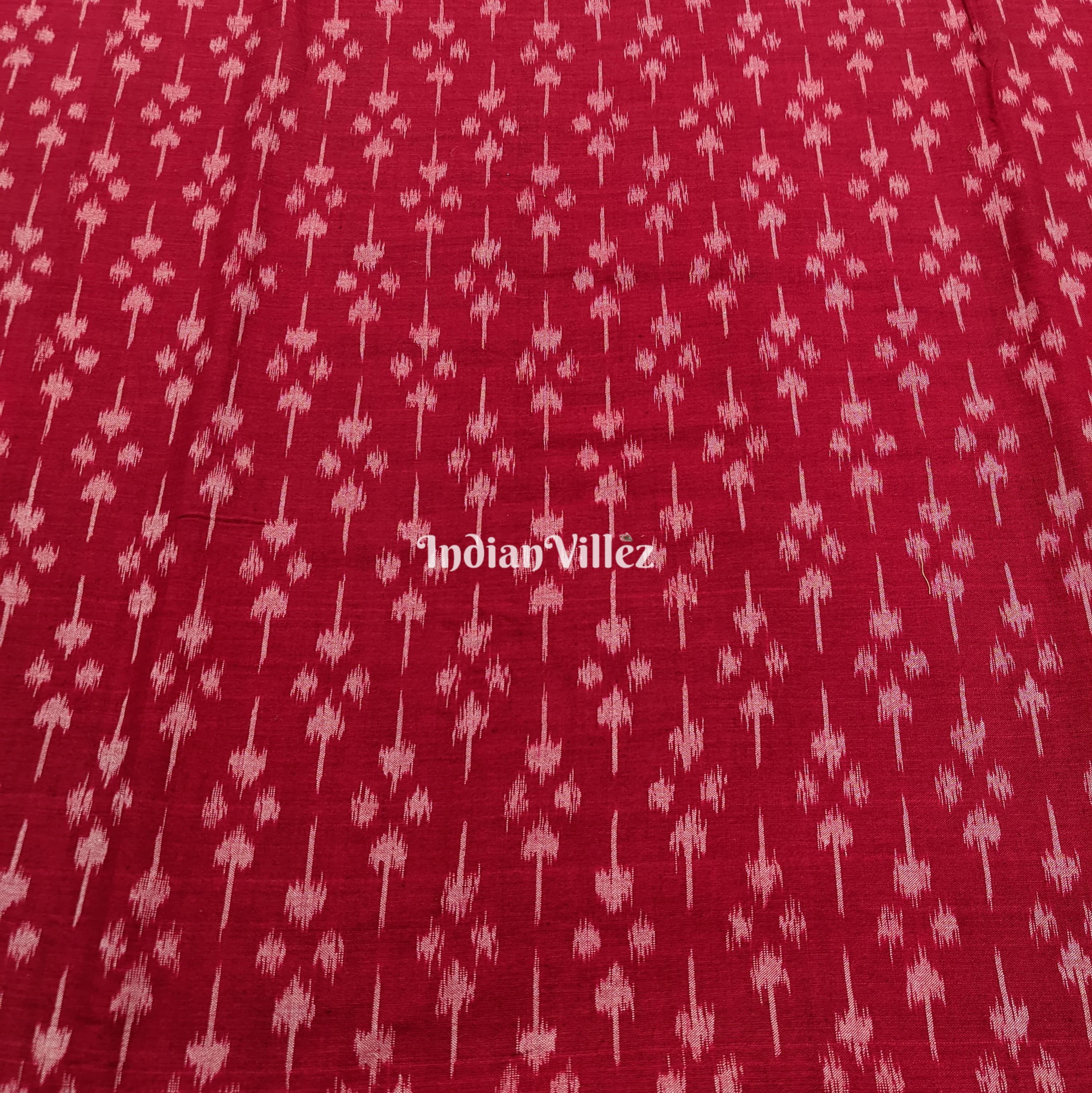 IndianVillèz Cherry Red Sambalpuri Ikat Cotton Fabric - view 3