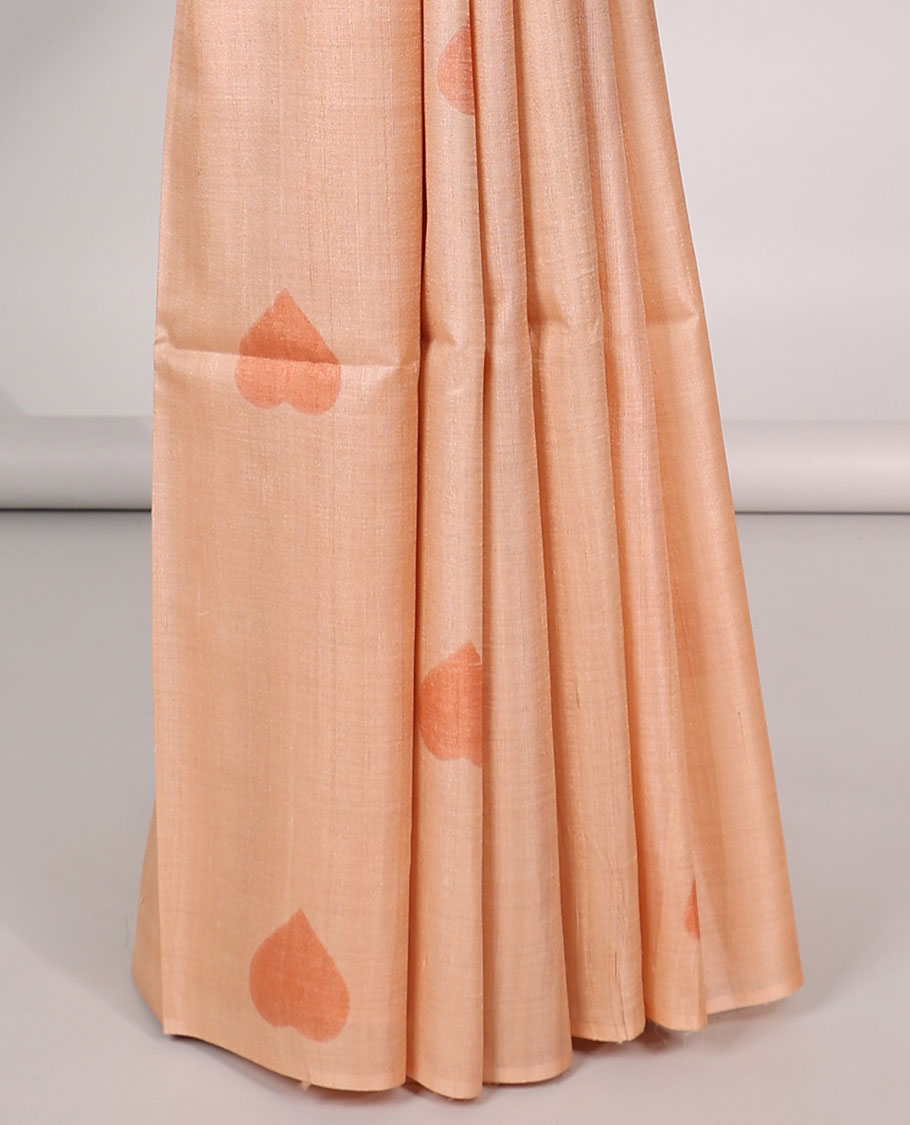 Pothys Borderless Orange all over heart motifs tussar saree - view 4