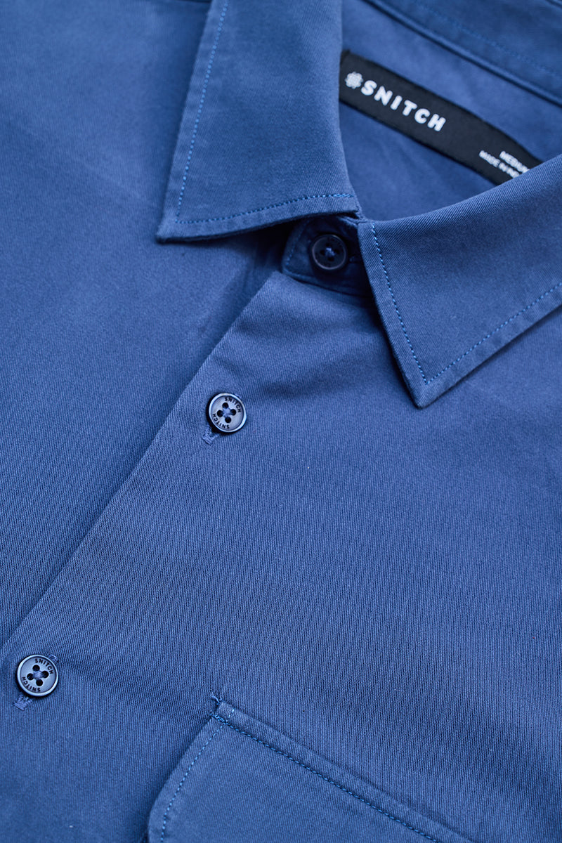SNITCH Blue Solid Double Pocket Overshirt - view 2