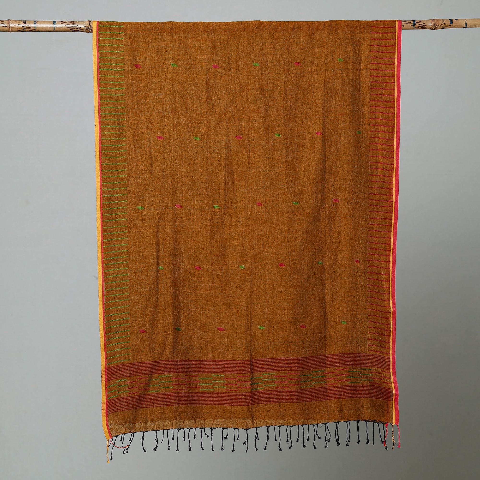 ALANKRITA Brown - Jamdani Handloom Cotton Stole with Tassels - view 2