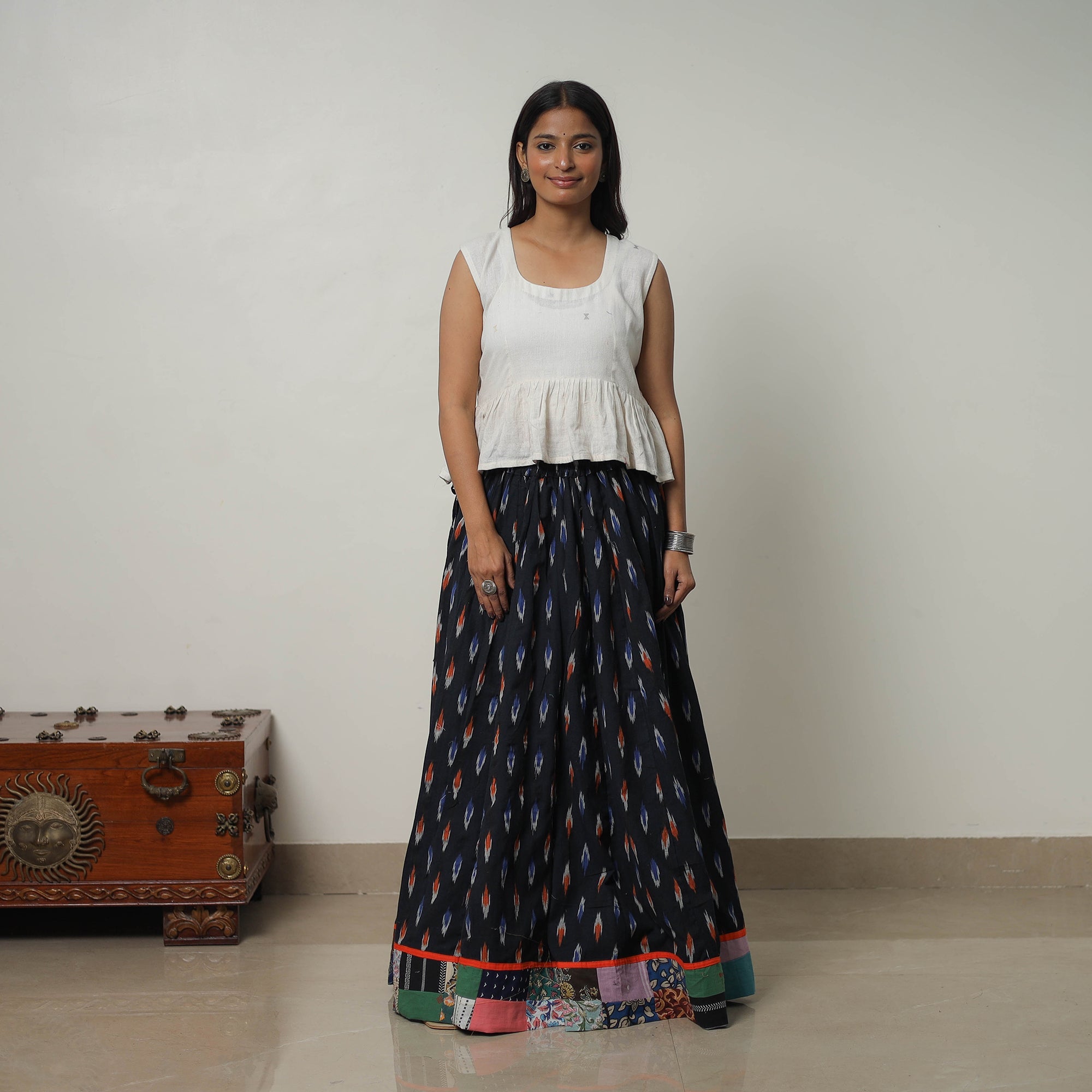 NOORI BAZAR Black - 24 Kali Cotton Pochampally Ikat Skirt 36