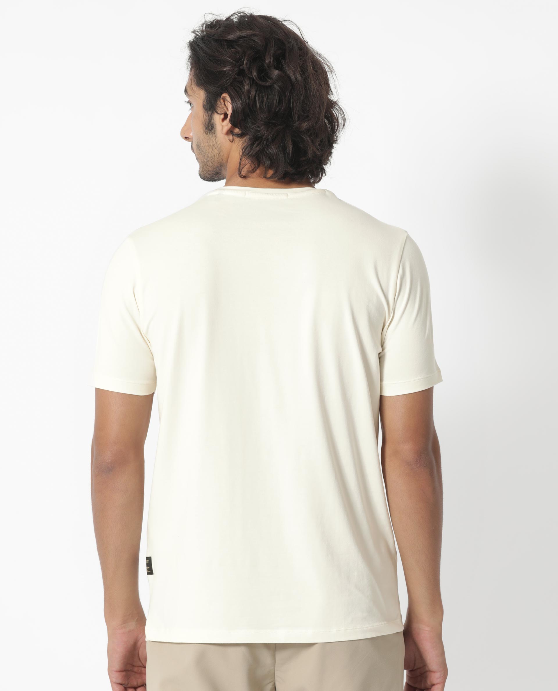 Rare Rabbit Men's Kerwin Beige Crew Neck HD Print Logo on Chest Half Sleeves Regular Fit T-Shirt - view 10