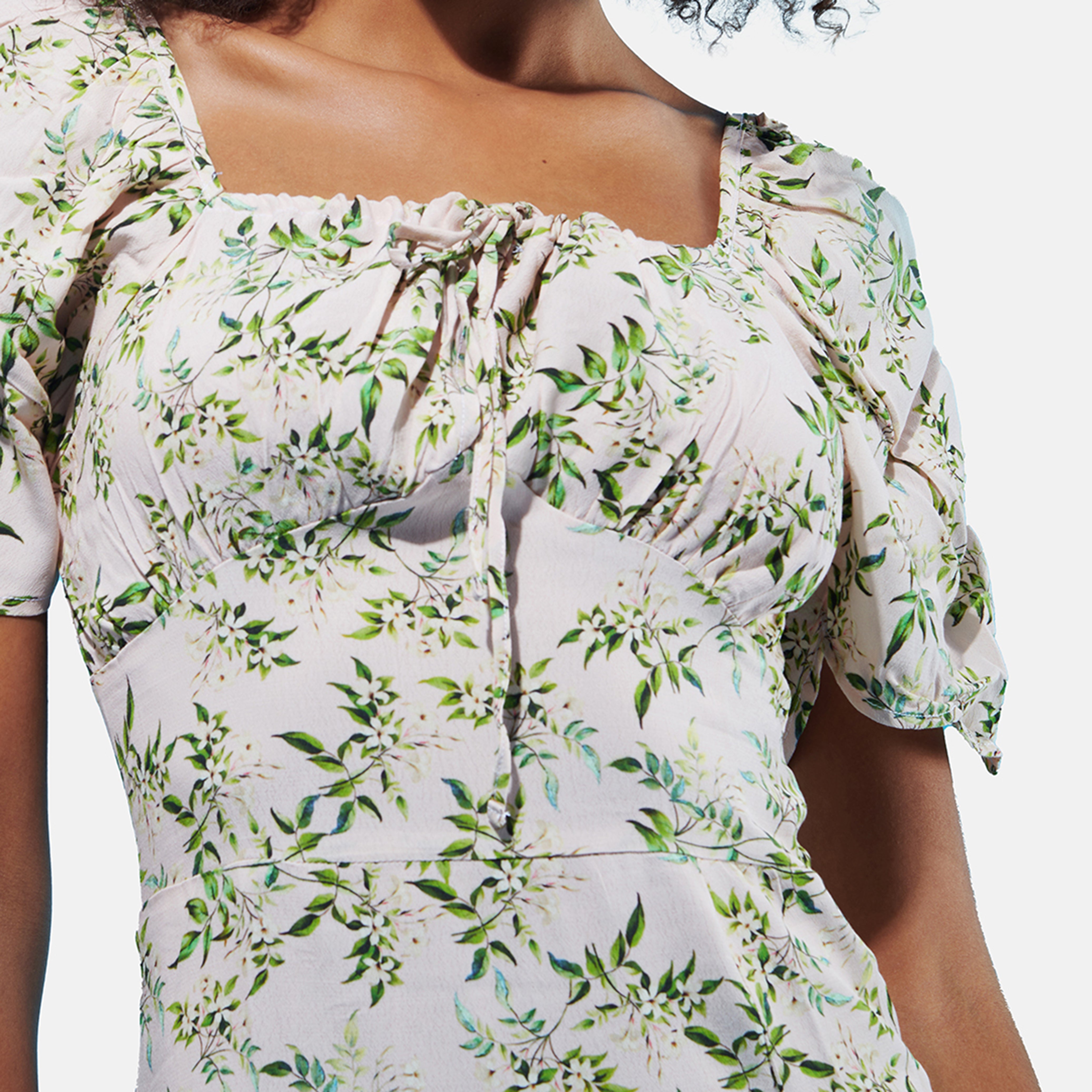 Cottage Core Green High Side Slit Midi Summer Dress - view 5