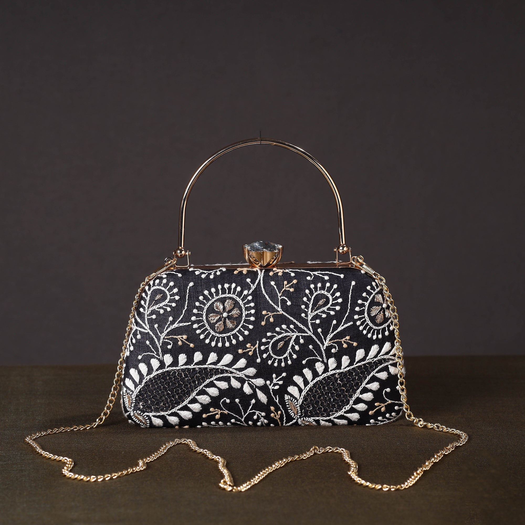 LAVANGG Black - Chikankari Hand Embroidery Tussar Silk Clutch / Sling Bag 01 - view 2