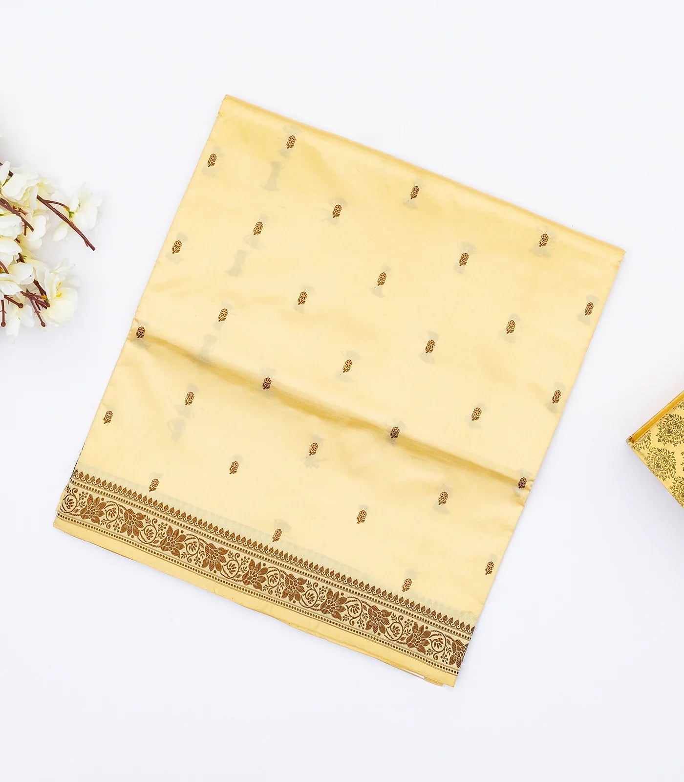 RmKV Cream Banarasi Silk Saree With Floral Motifs