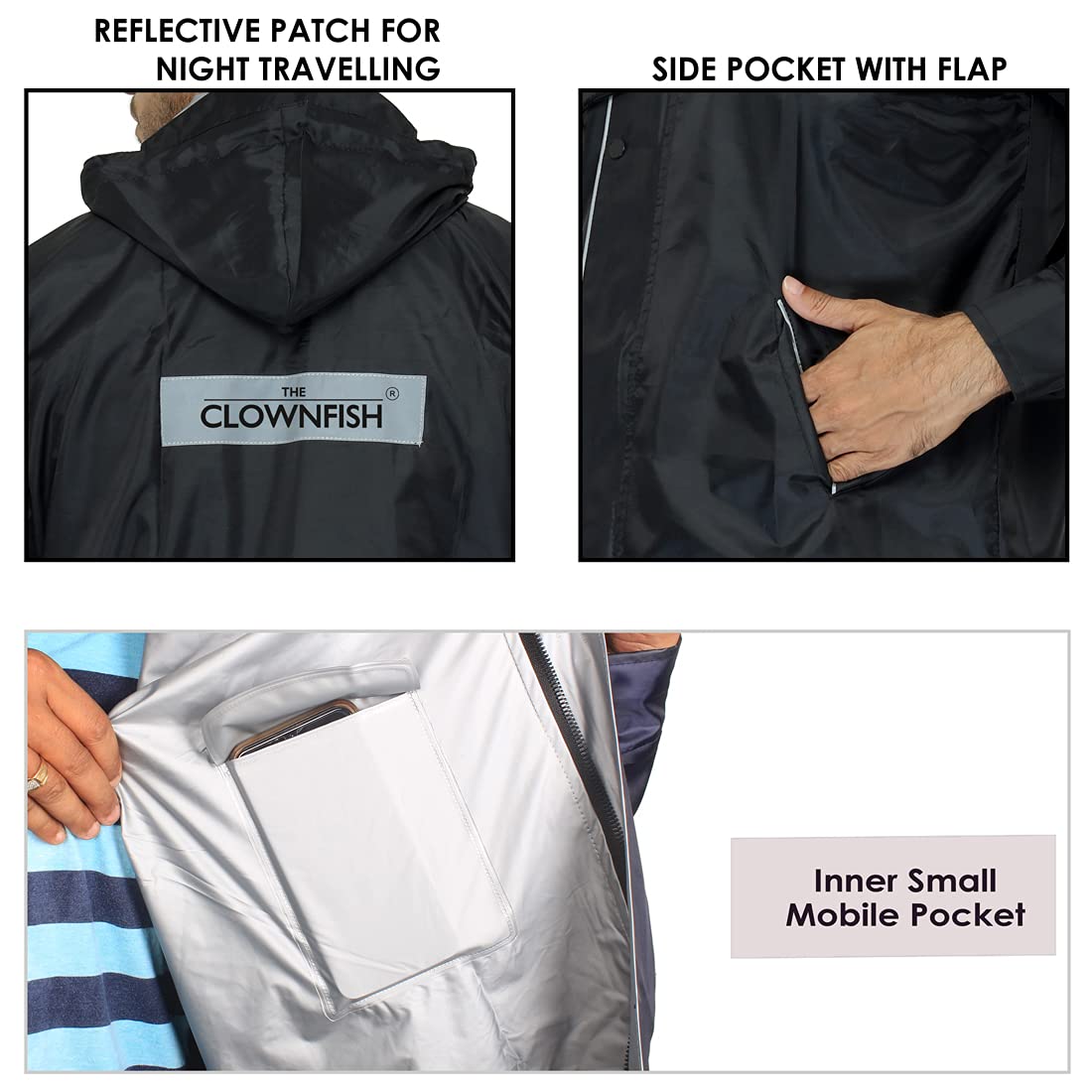 THE CLOWNFISH Rain Coat for Men Waterproof for Bike Reversible Double Layer with Hood Raincoat for Men. Set of Top and Bottom Packed in a Storage Bag - view 4