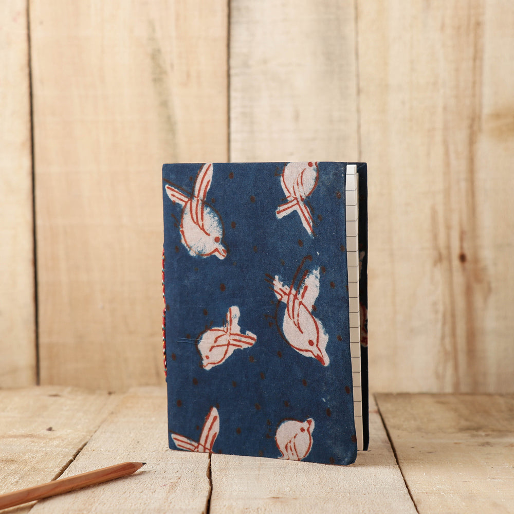 BINDAAS UNLIMITED Blue - Art Block Print Fabric Cover Handmade Paper Notebook (7 x 5 in)