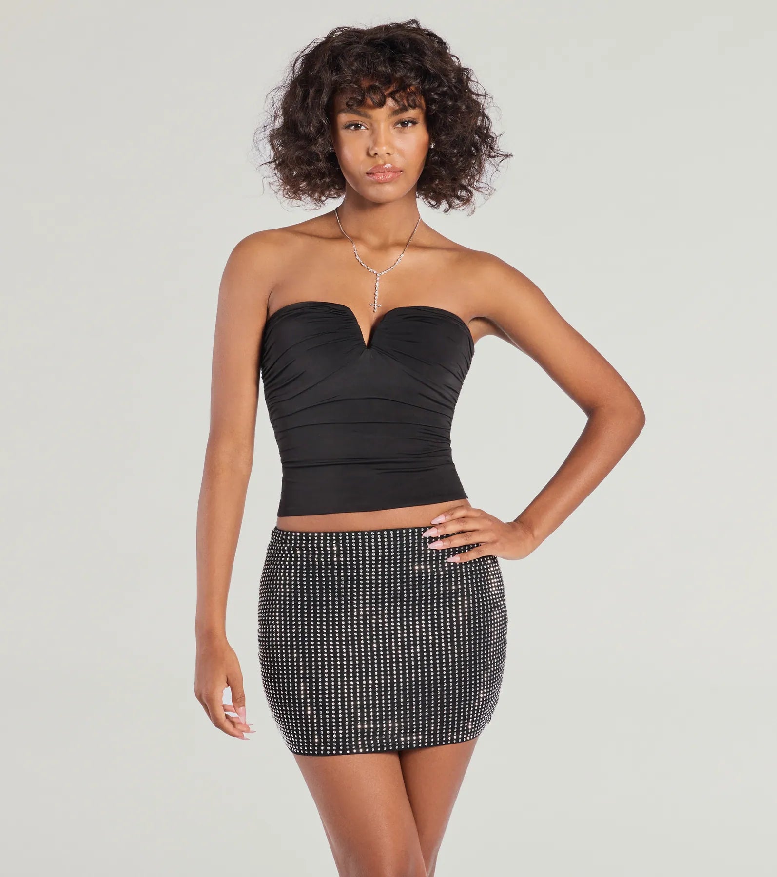 Windsor Glitzy Sheen Rhinestone Knit Mini Skirt - view 5
