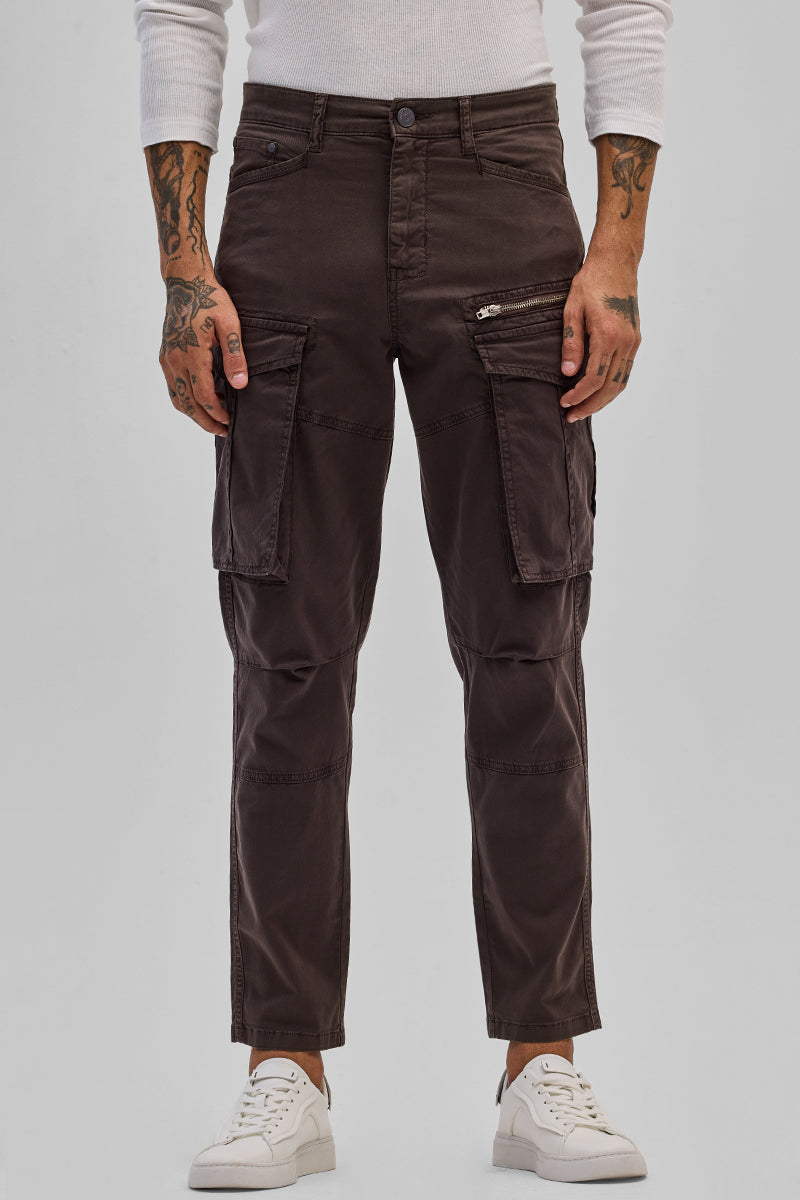 SNITCH Brown Relaxed Fit Cargo Pants - view 6