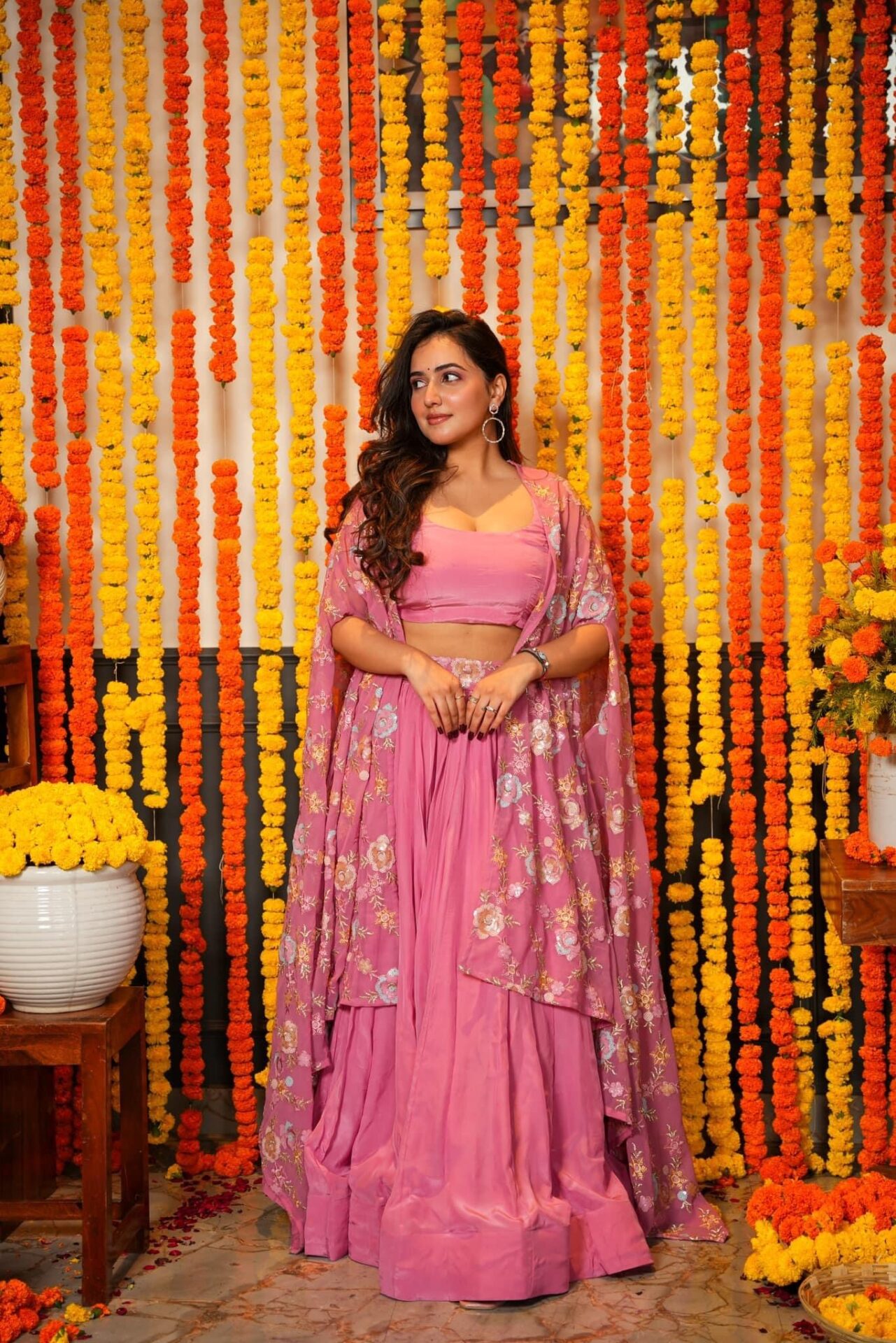 Idaho-o Gautami pink croptop-shrug set