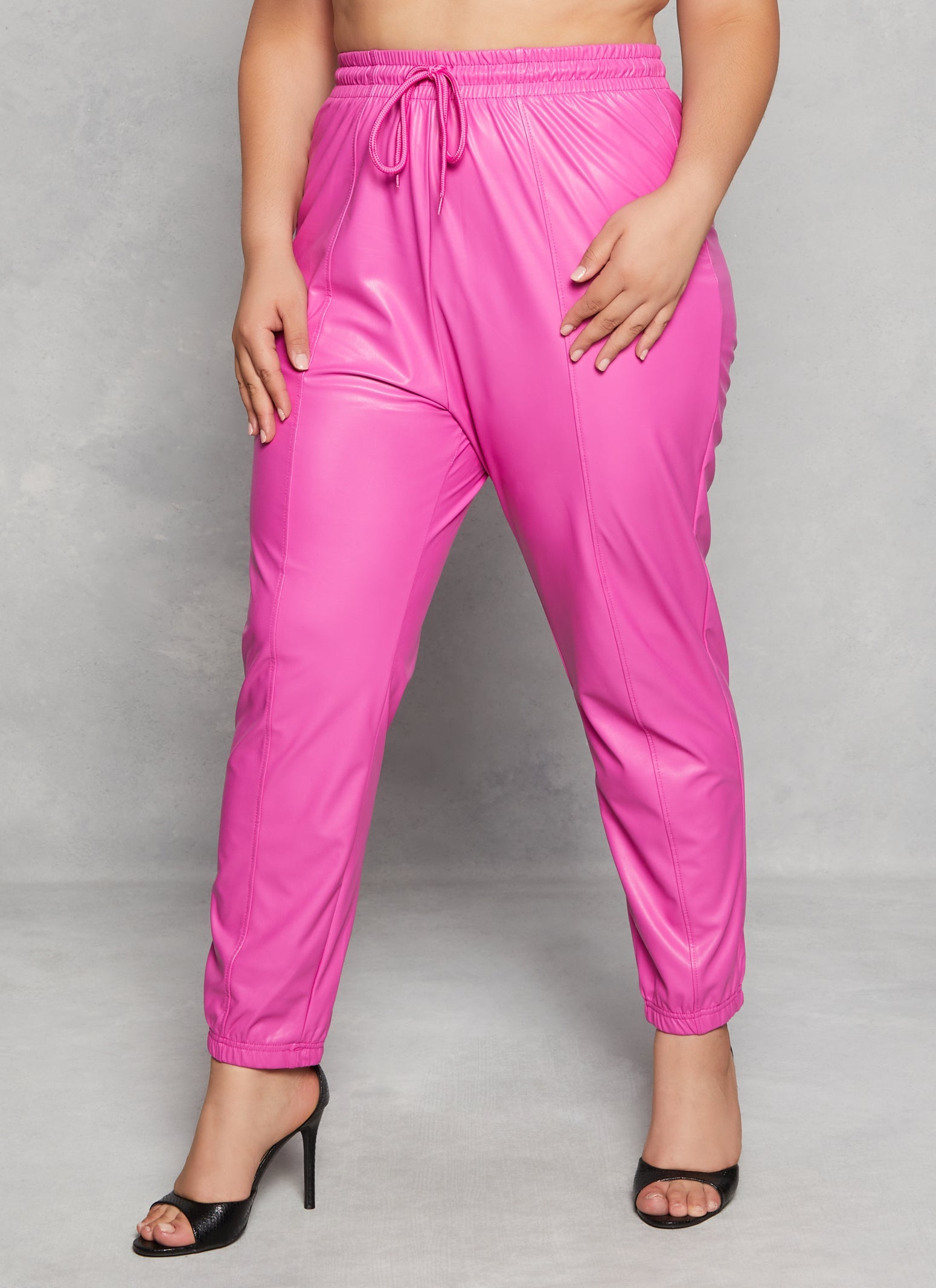 Rainbow Shops Plus Size Faux Leather Drawstring Joggers - view 2