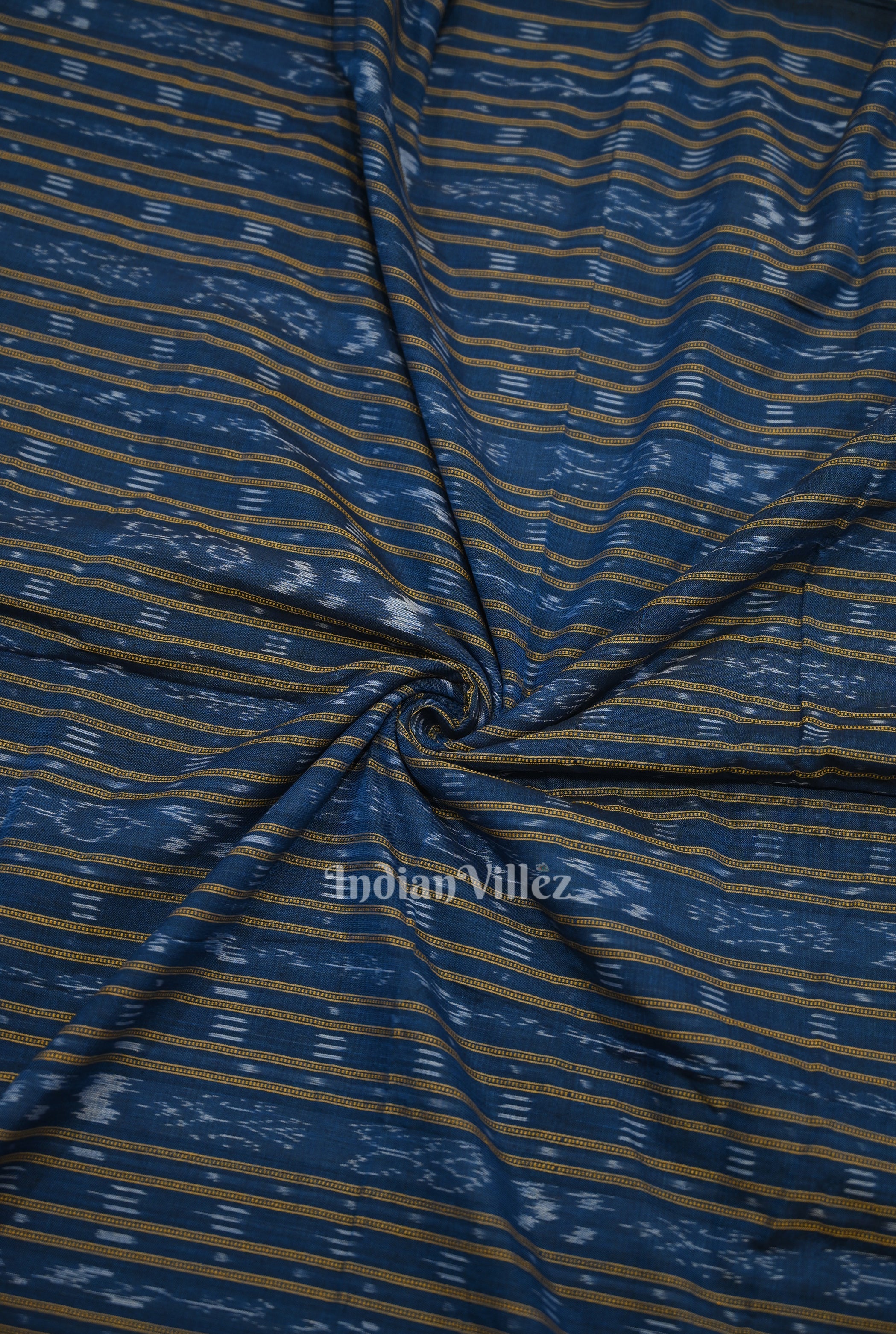 IndianVillèz Deep Blue Stripes Sambalpuri Odisha Ikat Cotton Fabric