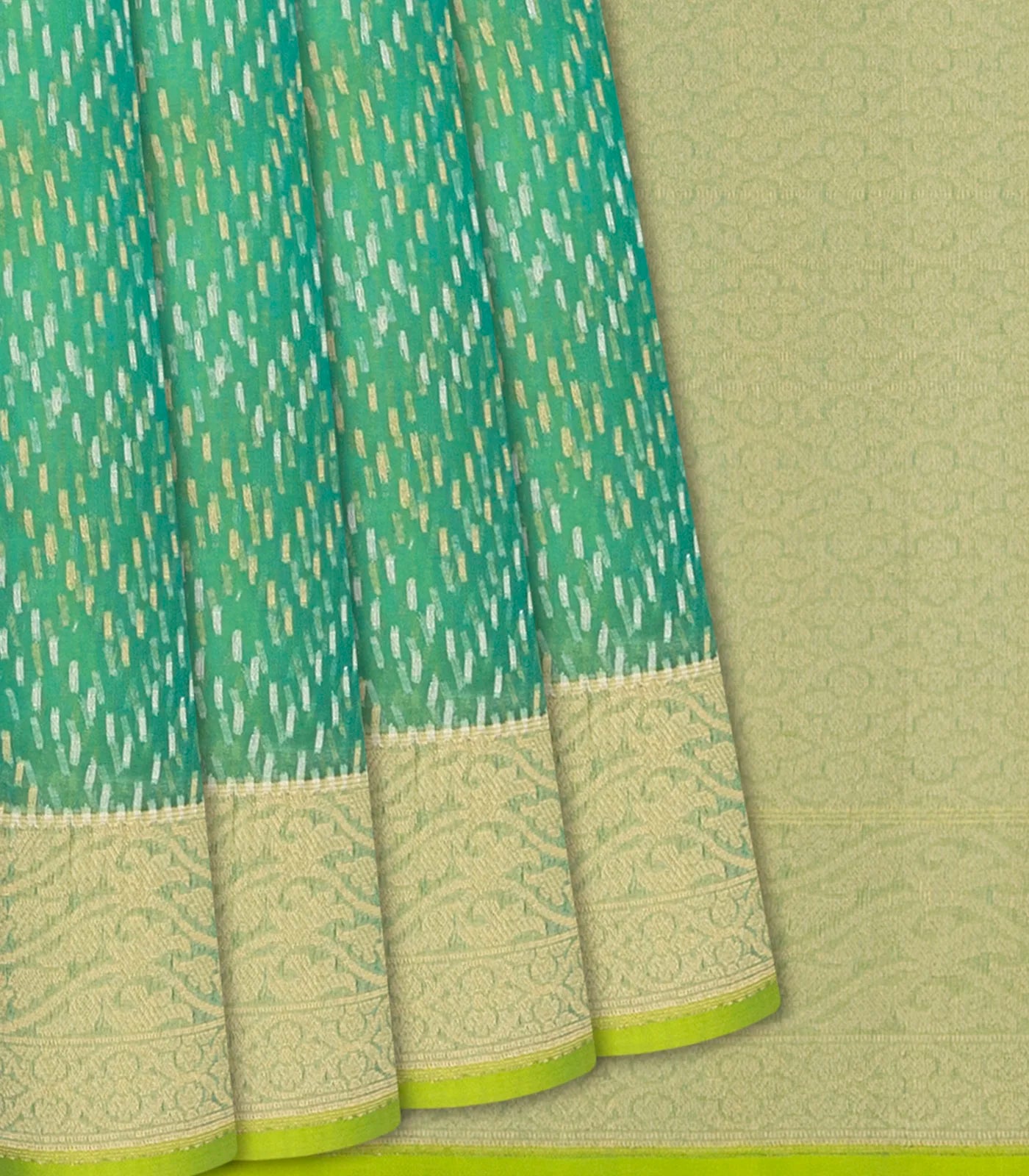 RmKV Aquamarine Handwoven Banarasi Organza Silk Saree With Chevron Motifs-Aquamarine