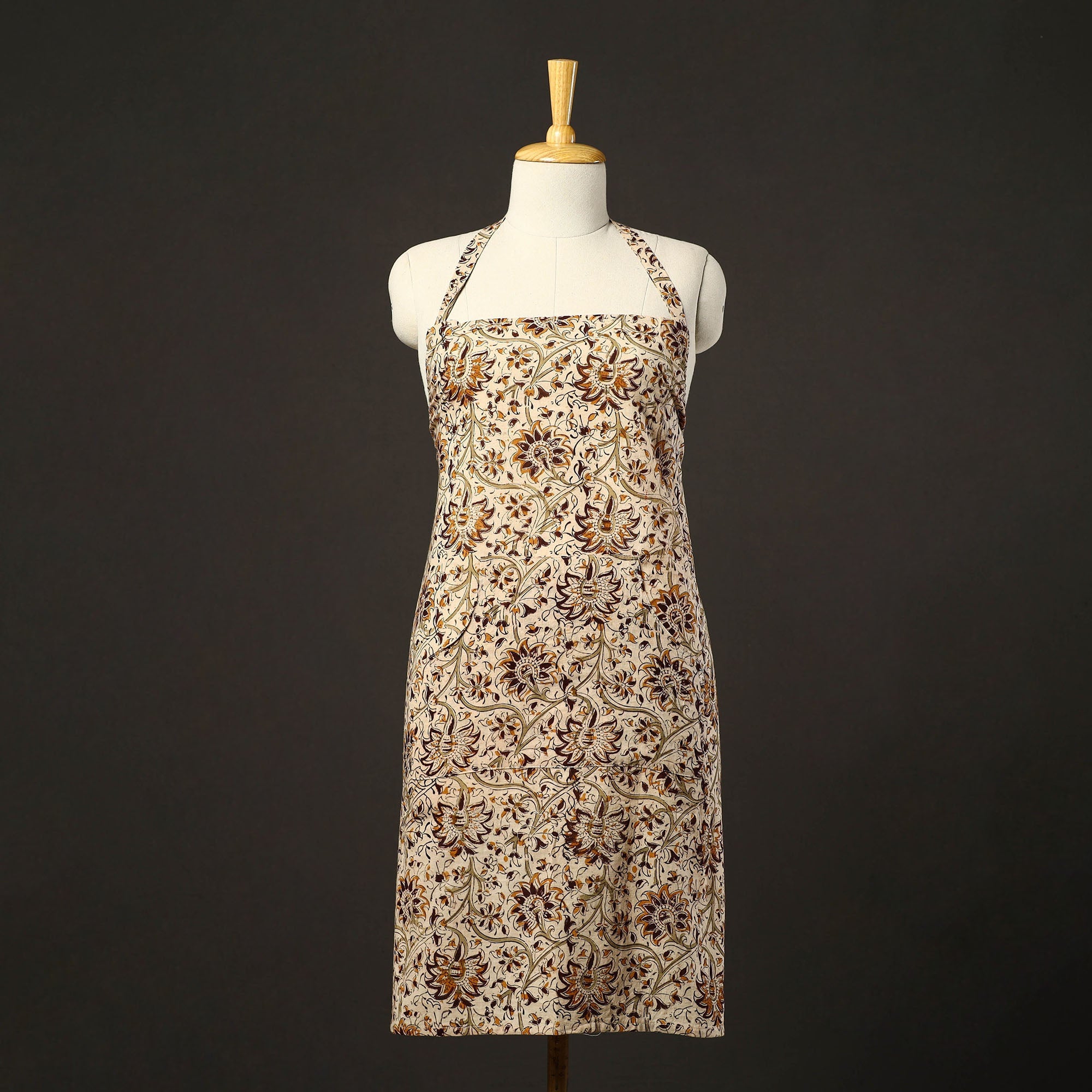JALPARI Beige - Kalamkari Block Print Cotton Apron with Pocket 37