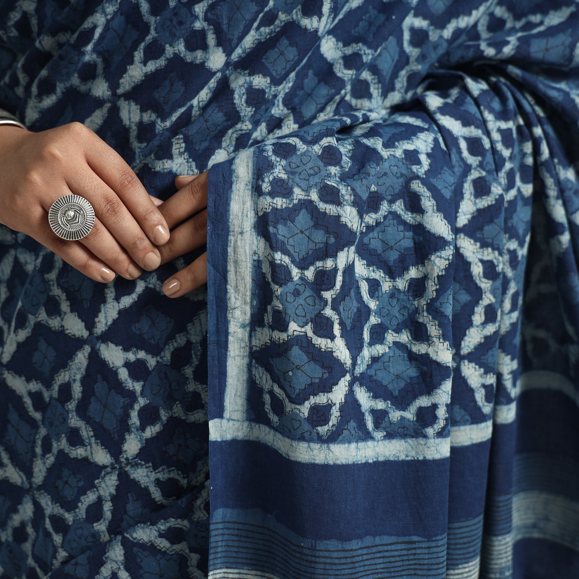 HAVELI CHRONICLES Blue - Akola Hand Block Printed Cotton Saree - view 4