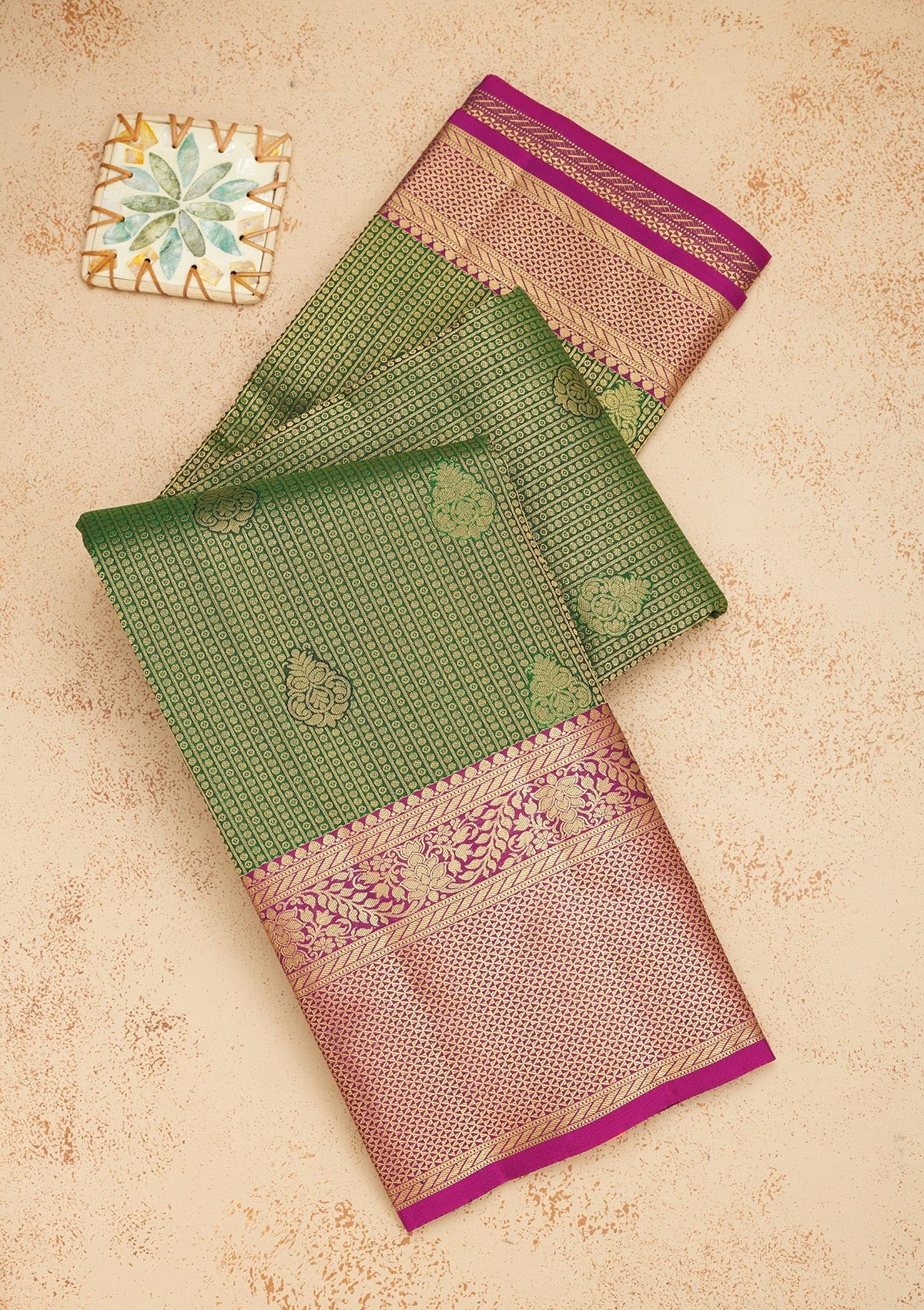 Koskii Bottle Green Zariwork Pure Silk Saree – Women's