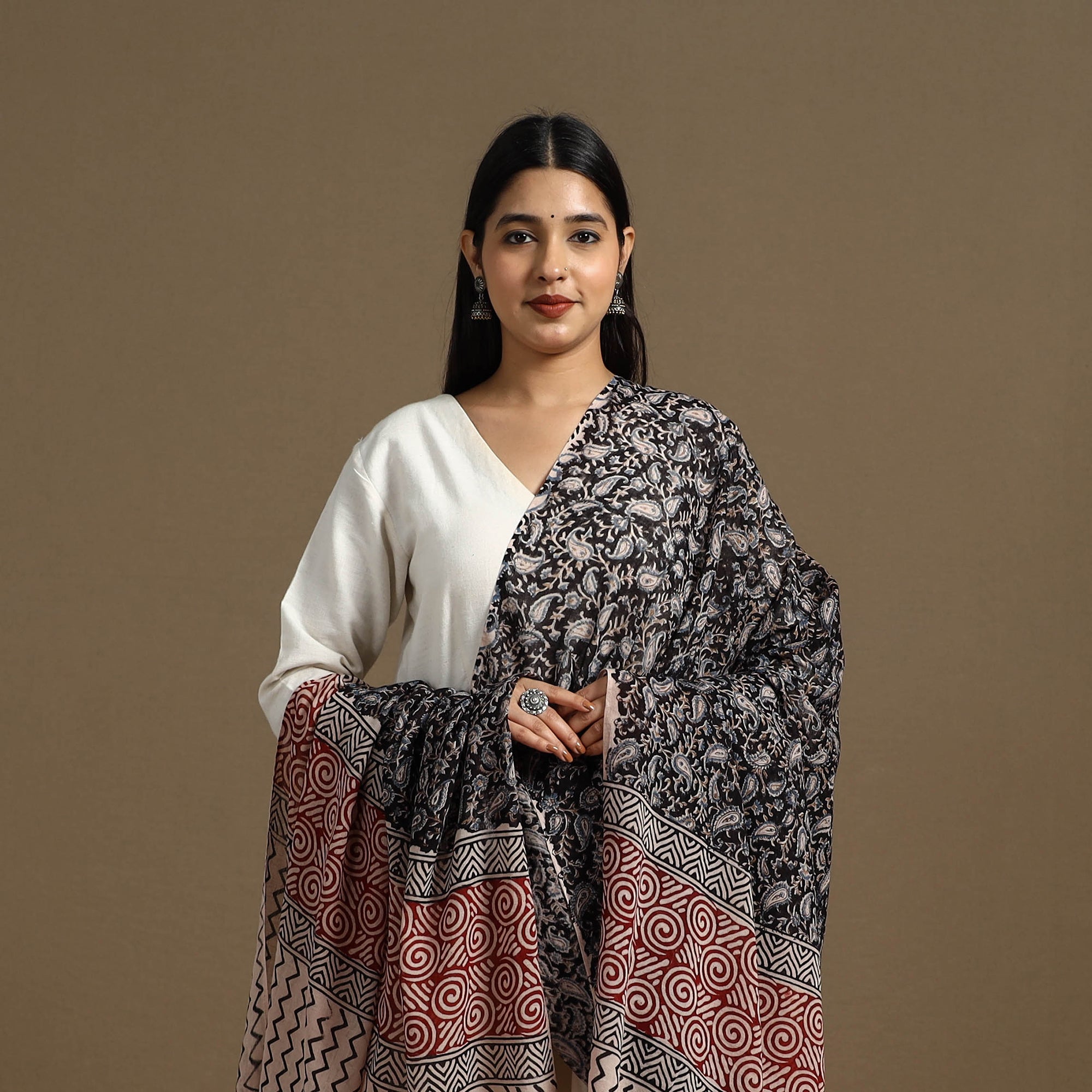 ARTISAN HAND BLOCK PRINTS Black - Block Print Mul Cotton Bagru Dupatta 02 - view 3