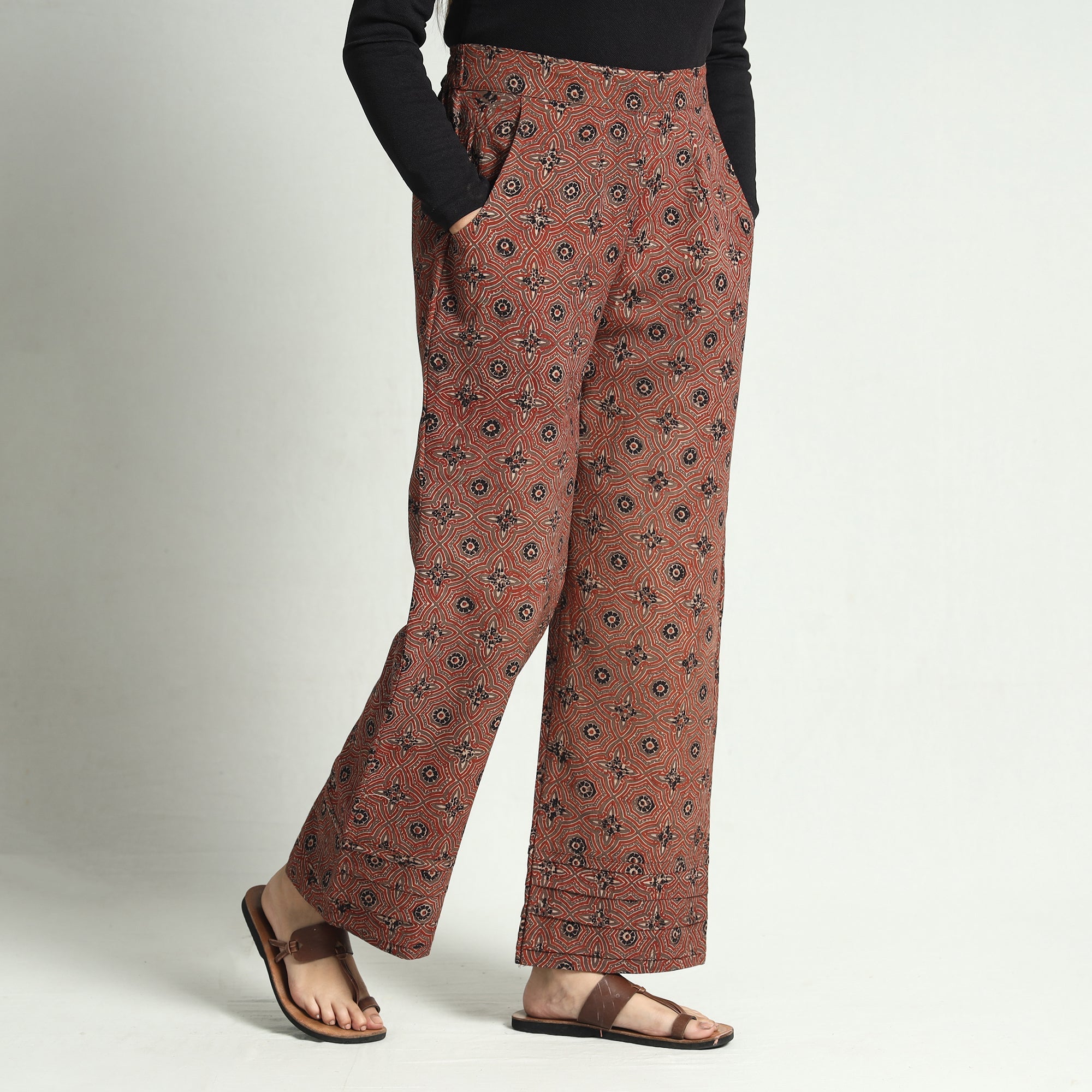 ITOKRI CASUALS Brown - Ajrakh Block Printed Cotton Elasticated Palazzo - view 3