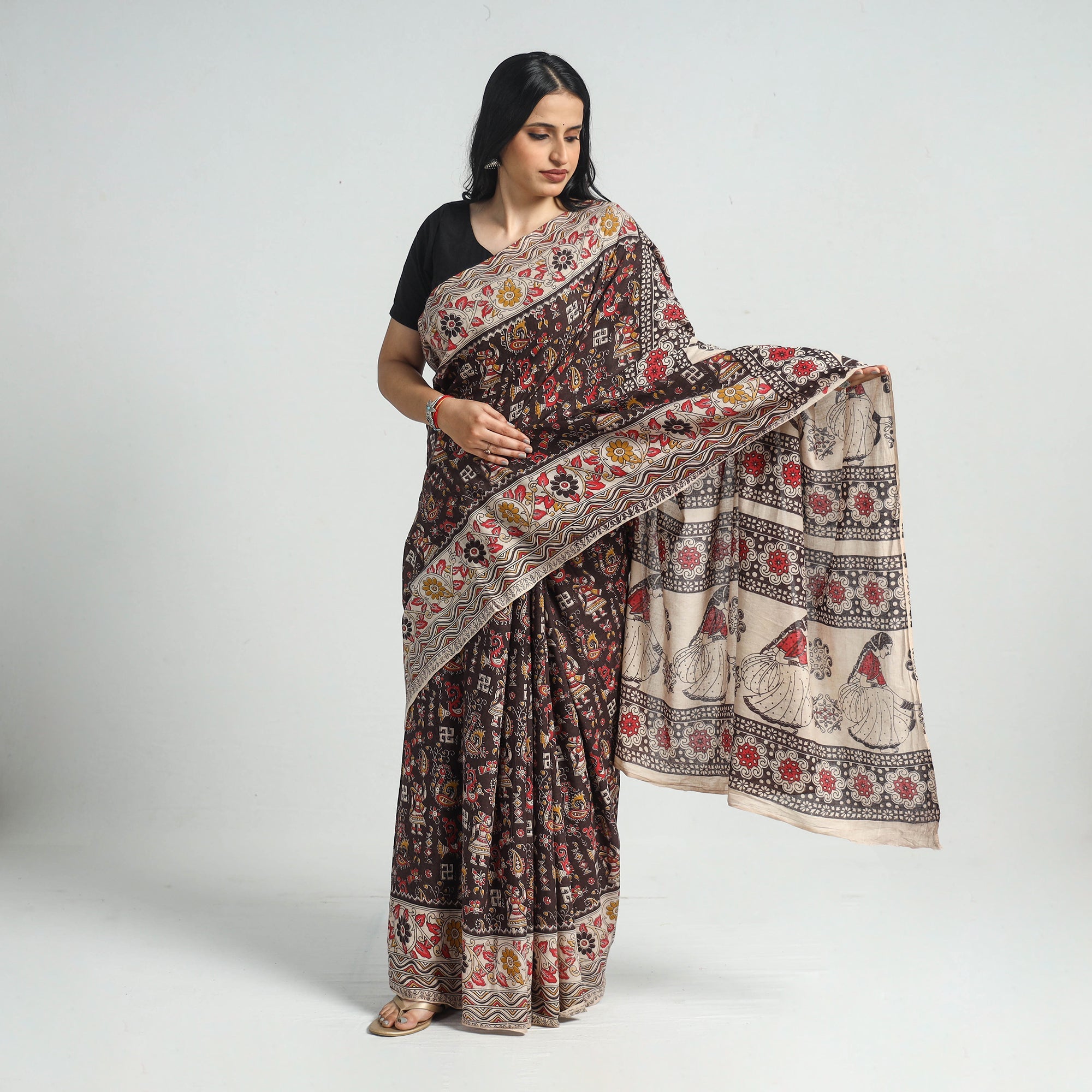 SOUTH KARGHA Black - Printed Cotton Kalamkari Saree with Blouse Piece 12 - view 2