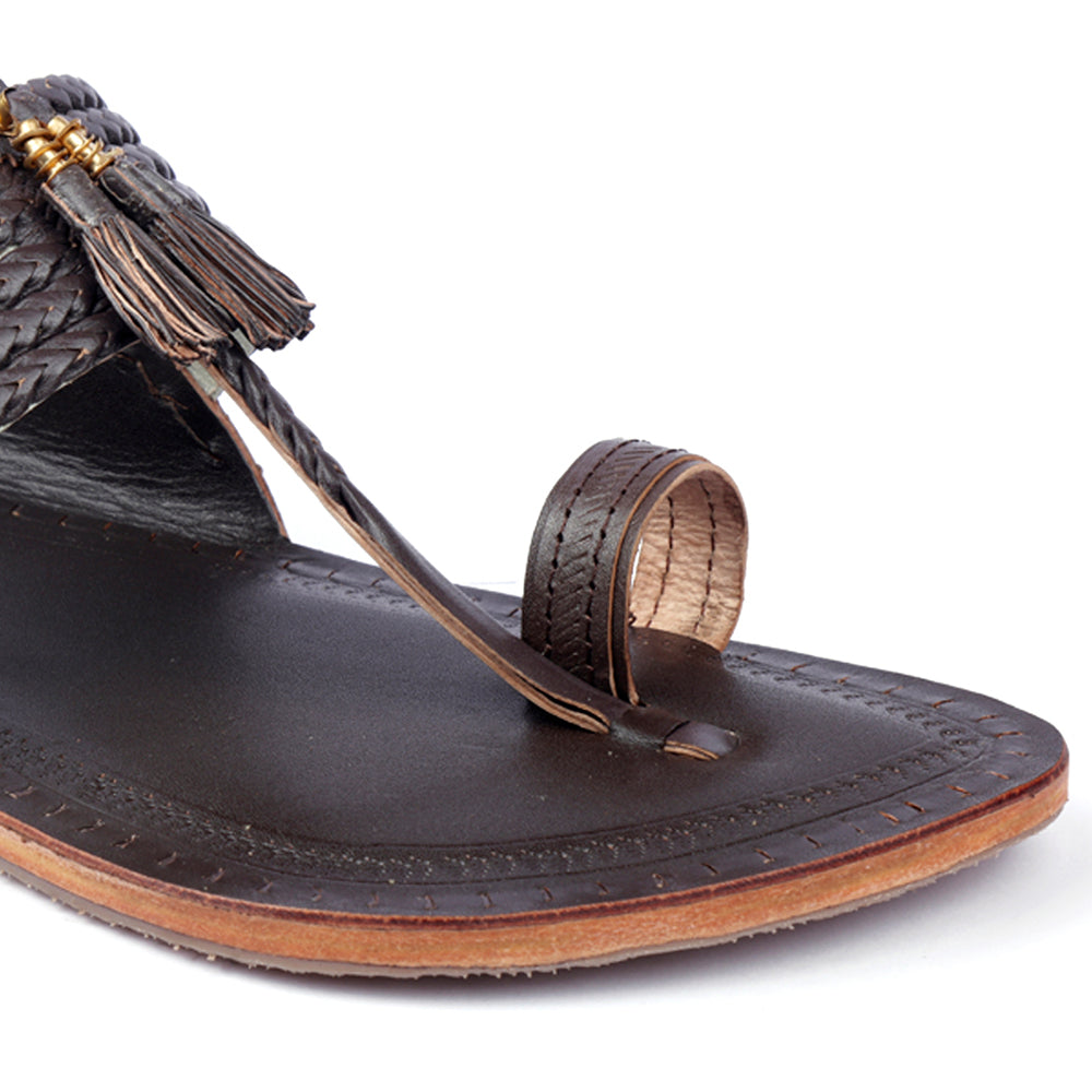 KORAKARI Brown Handstitched Leather Kolhapuri Men Slipper - view 3