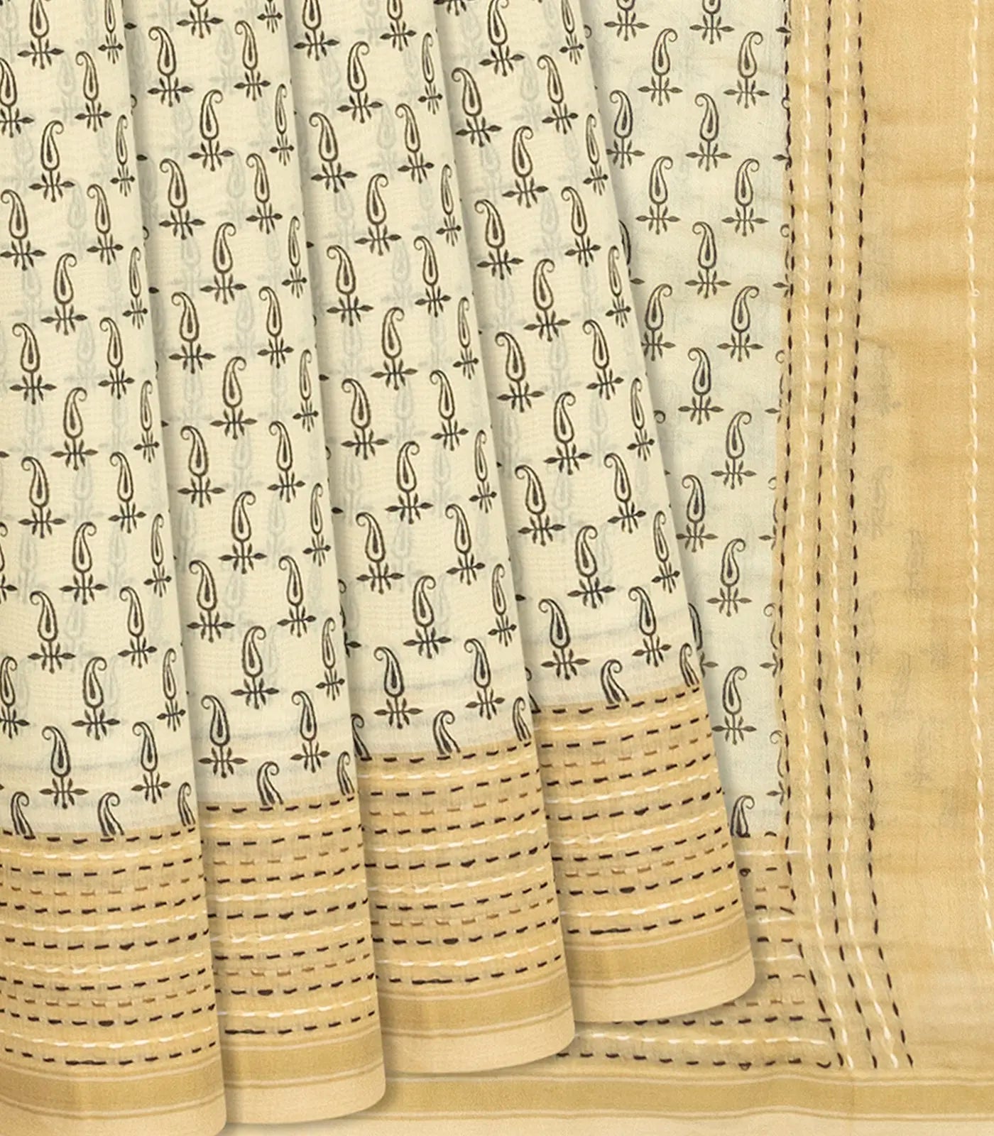 RmKV Cream Handloom Chanderi Cotton Saree With Printed Mango Motifs-Cream