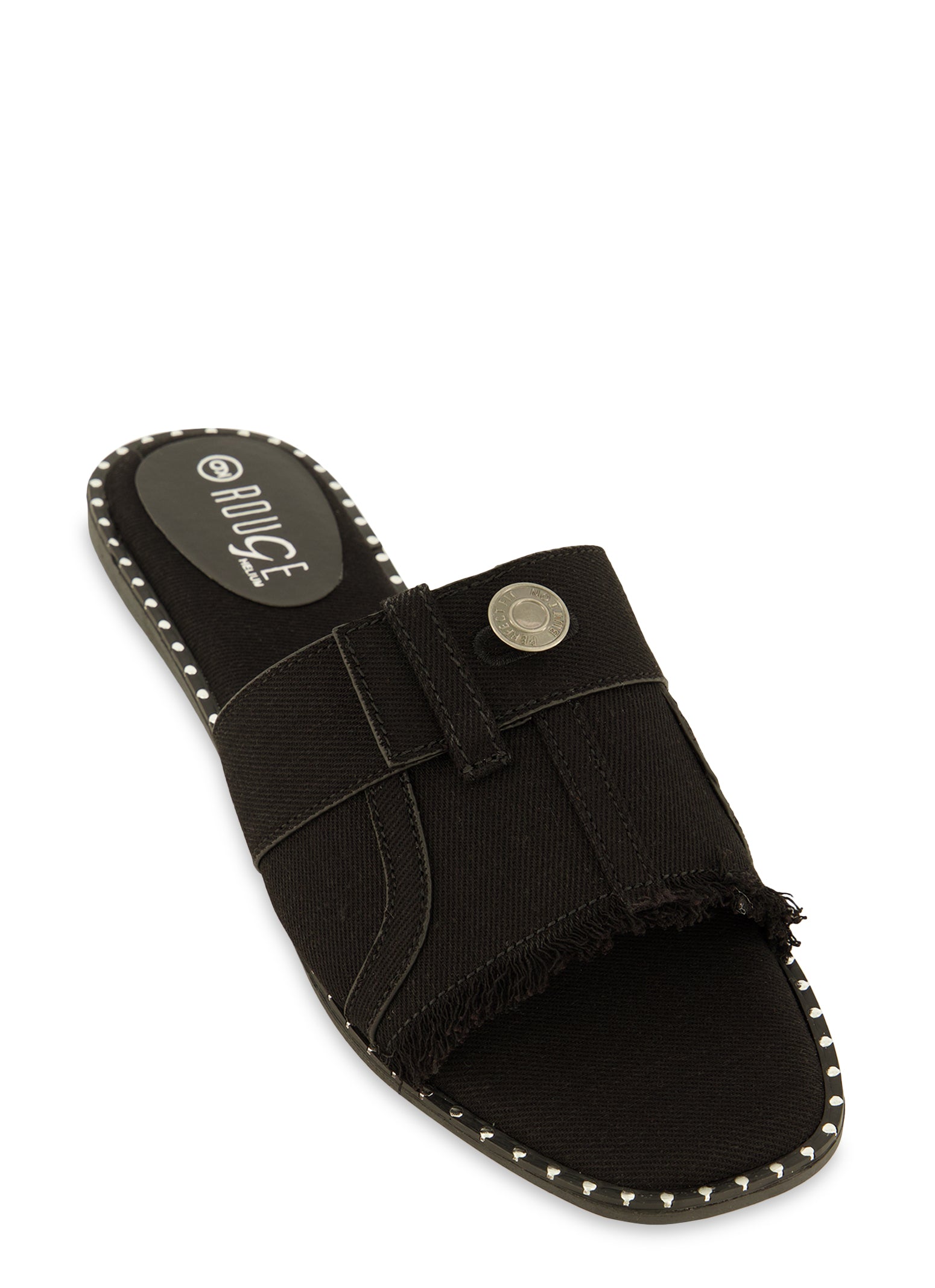 Rainbow Shops Studded Trim Denim Slide Sandals