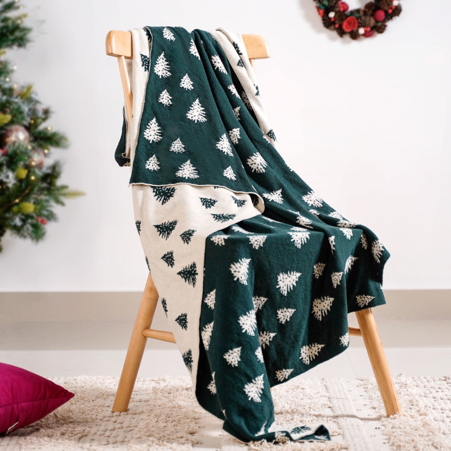 Nestasia Green Reversible Christmas Tree Throw Blanket