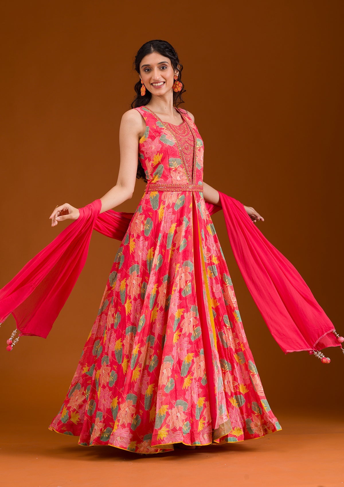 Koskii Pink Printed Semi Crepe Readymade Salwar Suit