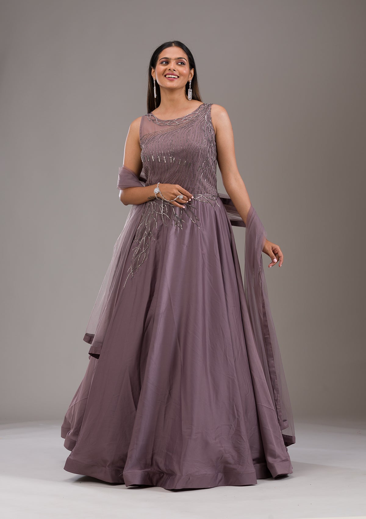 Koskii Mauve Cutdana Satin Gown