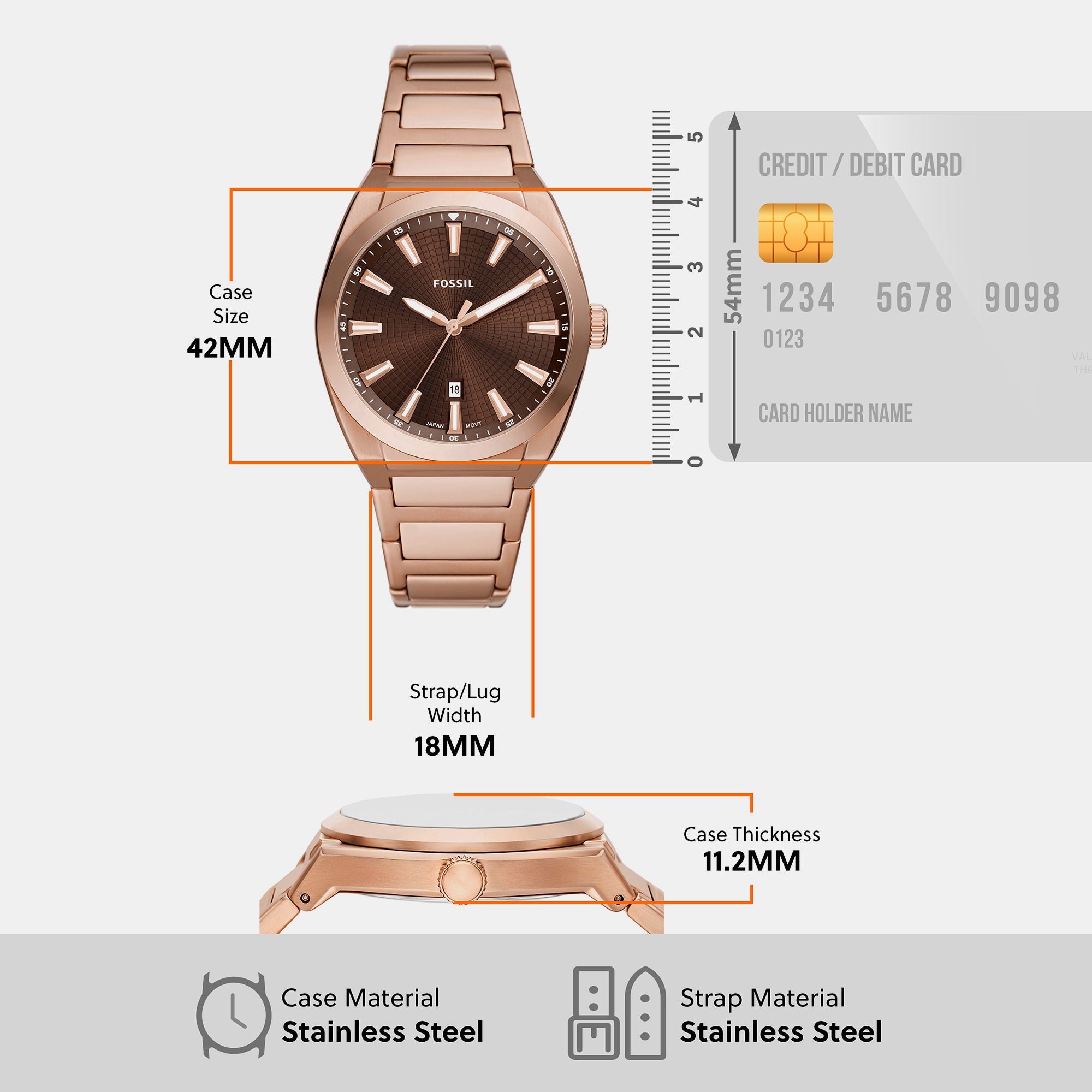 Fossil Everett Men Quartz Brown Dial Analog Stainless Steel Watch FS6028 - view 7