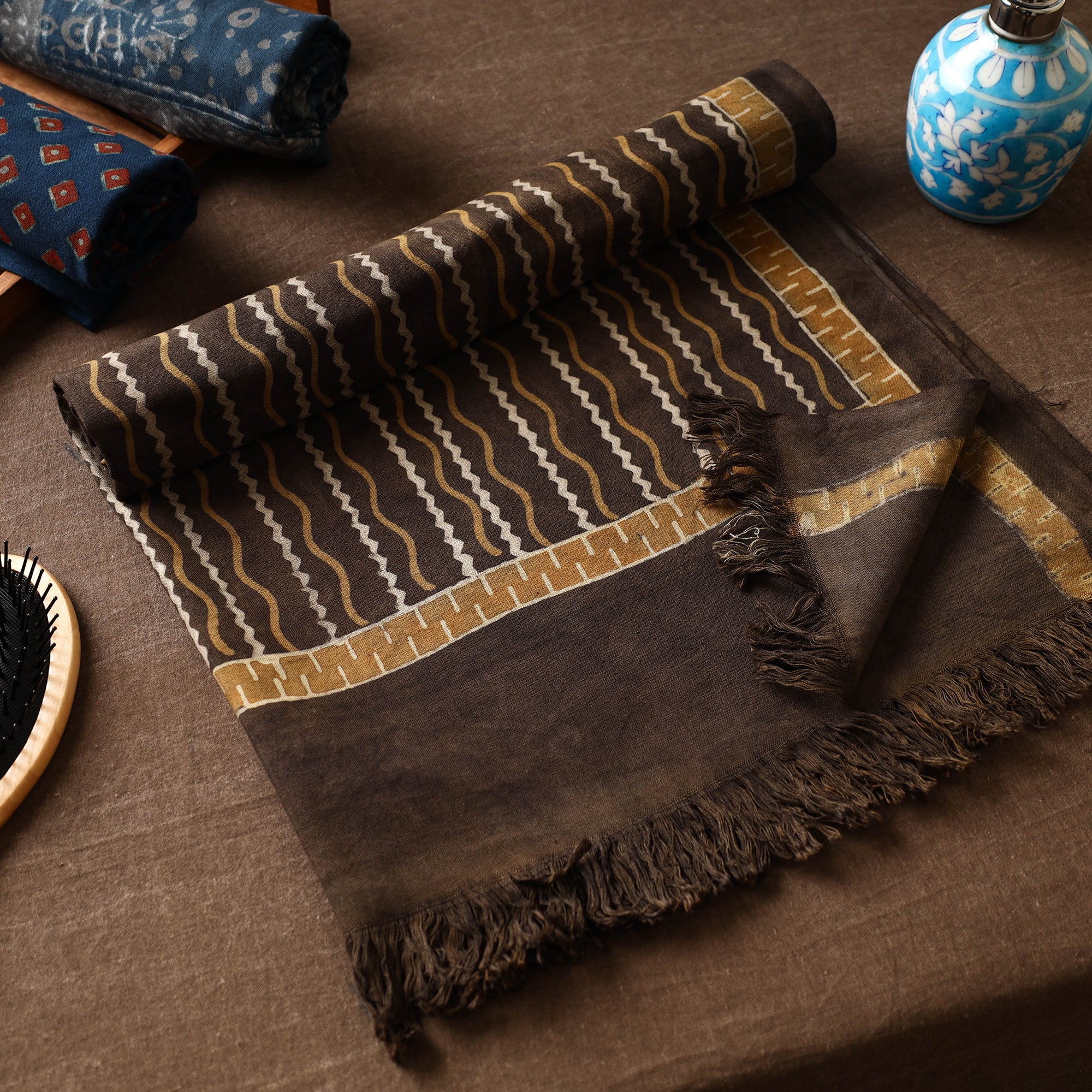 ITOKRI CRAFTS INITIATIVE Brown - Akola Block Printed Pure Handloom Cotton Towel