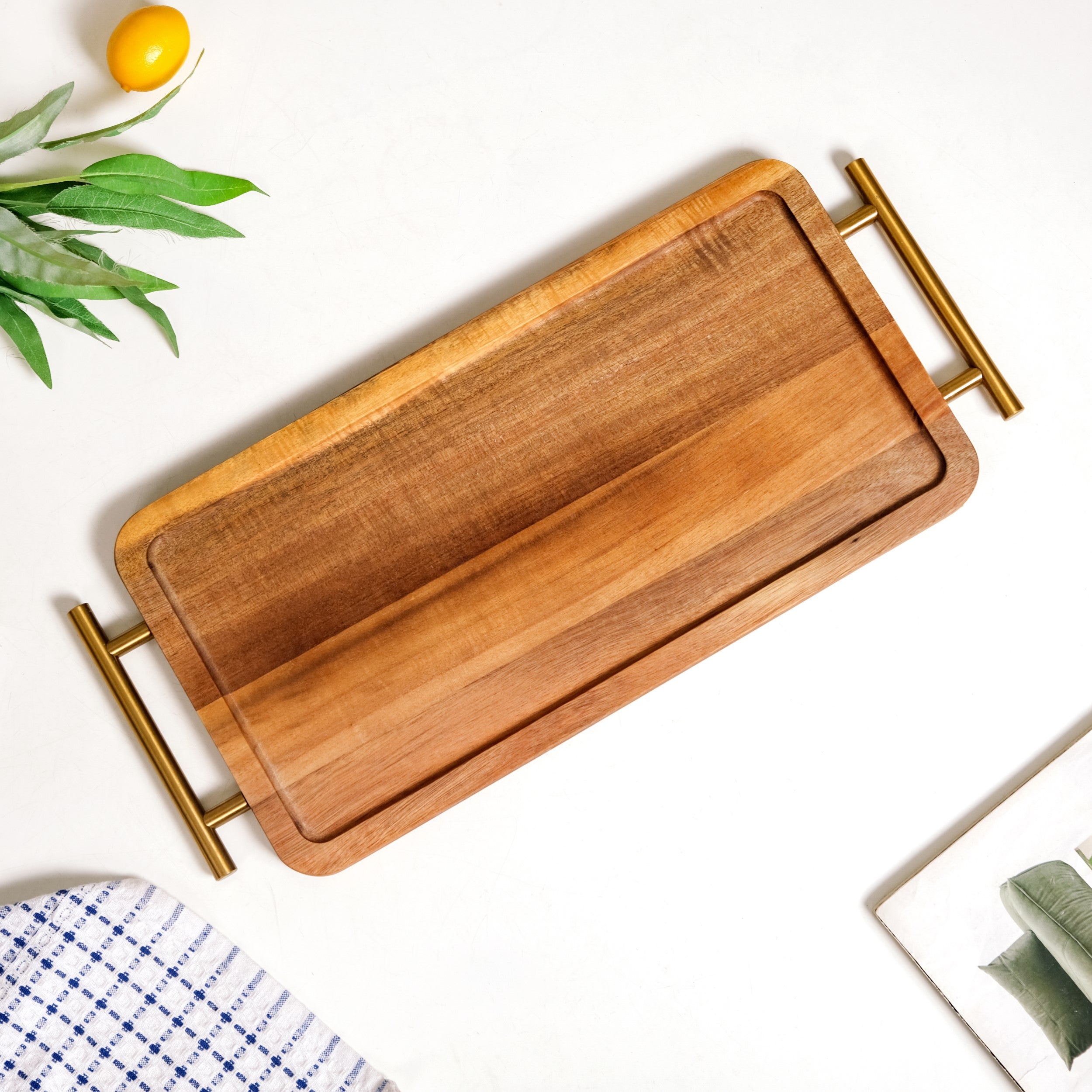 Nestasia Acacia Wood Flat Serving Tray With Handles - view 8