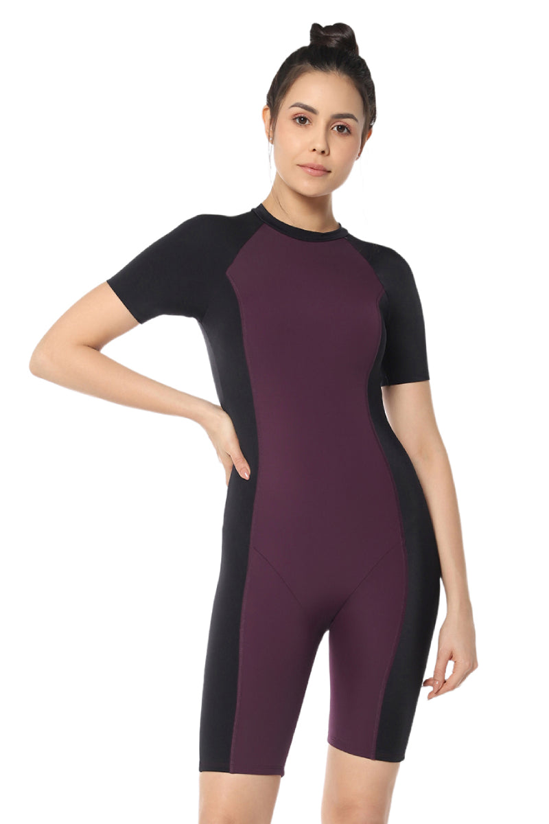 Amante Leg Suit With Sleeves - Chockeberry With Nero