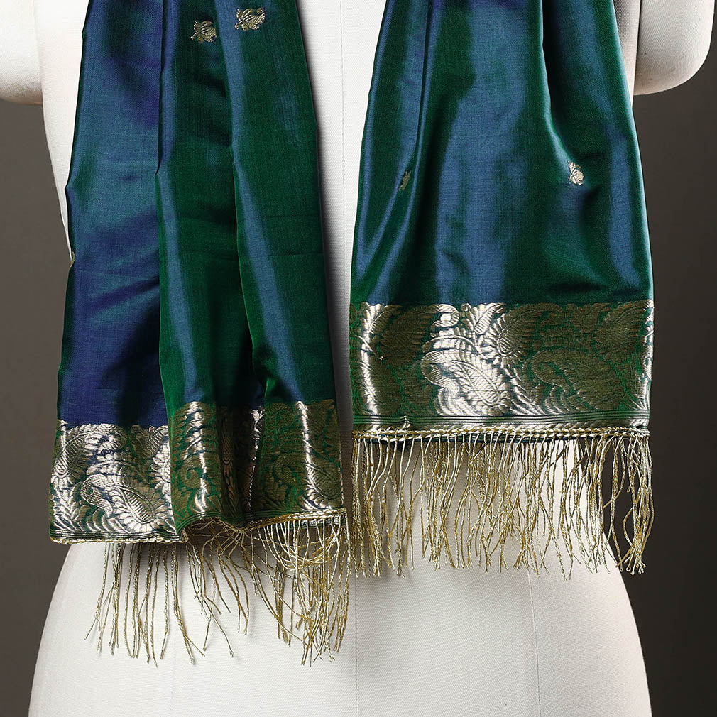 ITOKRI CRAFTS INITIATIVE Blue - Brocade Handloom Pure Silk Banarasi Stole 19 - view 3