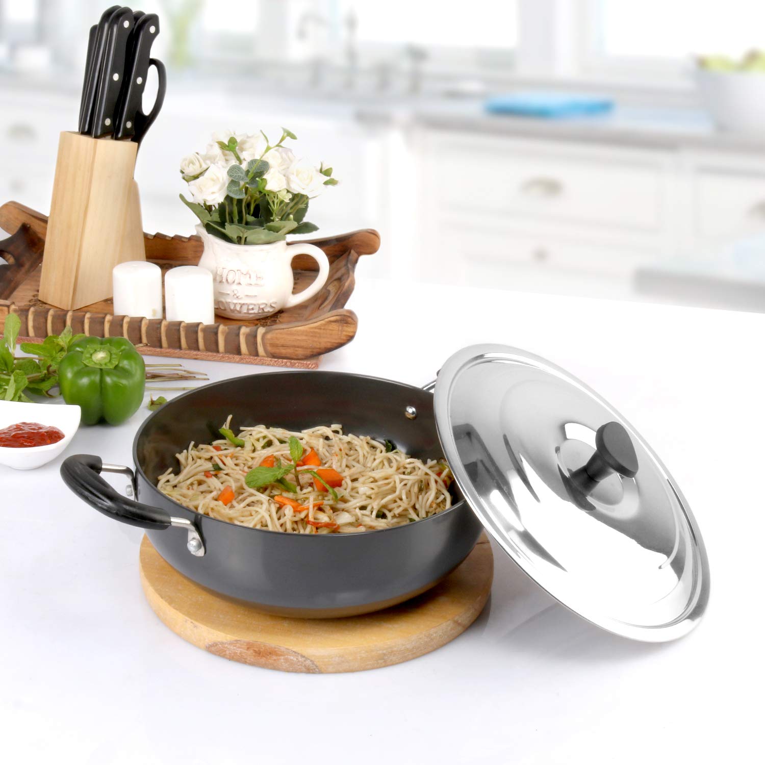 Cello Classy Hard Anodised Kadhai with Lid, 2.5 Litres, Gas Stove Compatible