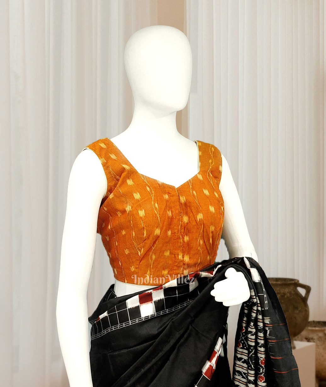 IndianVillèz Orange Tipa Design Odisha Ikat Sambalpuri Cotton Blouse