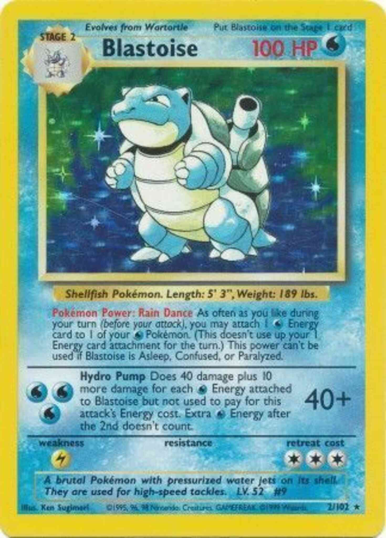Unlimited base1u-2 holo – Pokémon Blastoise - 2/102 - Rare - Unlimited [base1U-2] [Holo]