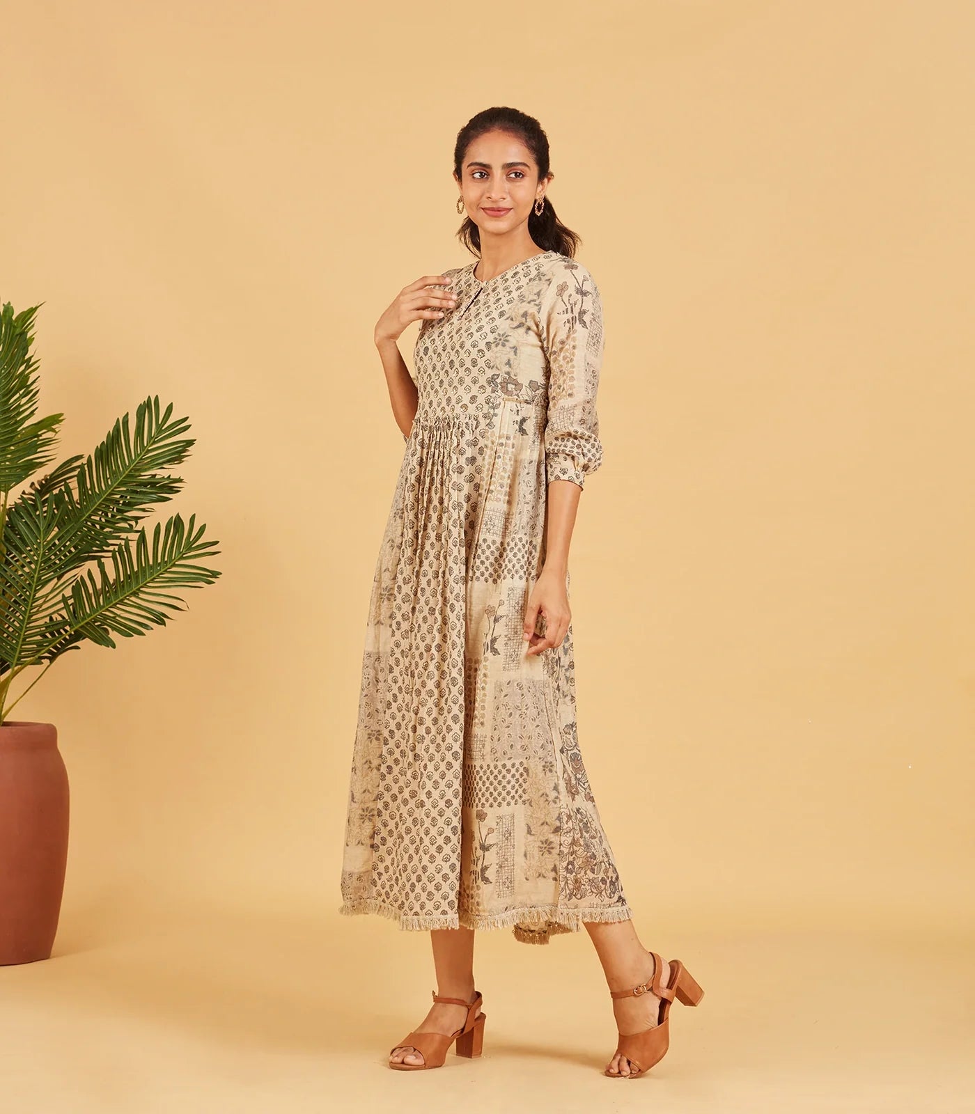 RmKV Beige Printed Dress Kurta
