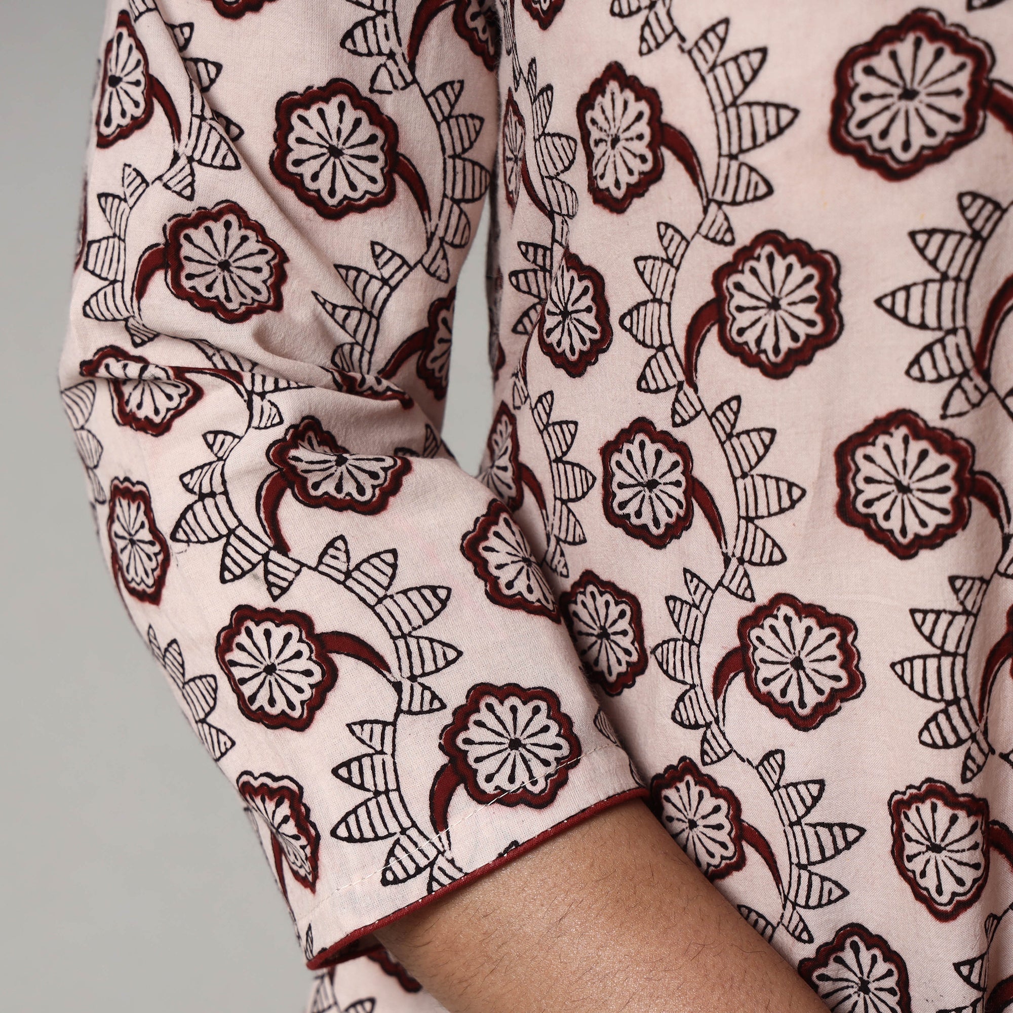 ITOKRI CASUALS Beige - White & Maroon Block Print Cotton A-Line Bagh Kurta - view 6
