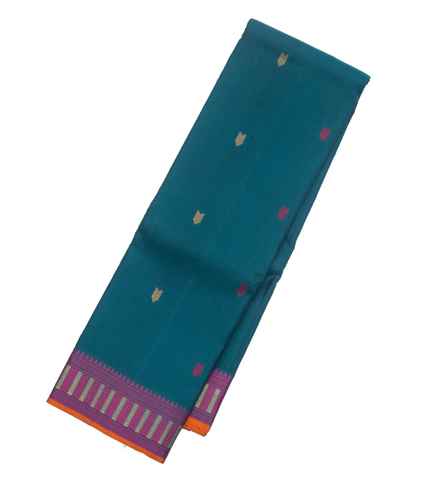 RmKV Cyan Handloom Kanchi Cotton Saree With Vanki Motifs