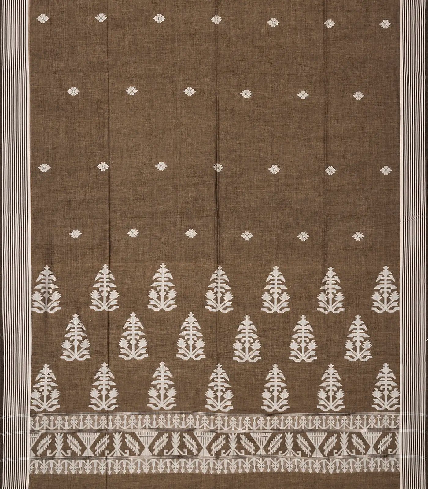 RmKV Dark Olive Handloom Bengal Cotton Saree With Floral Motifs - view 2
