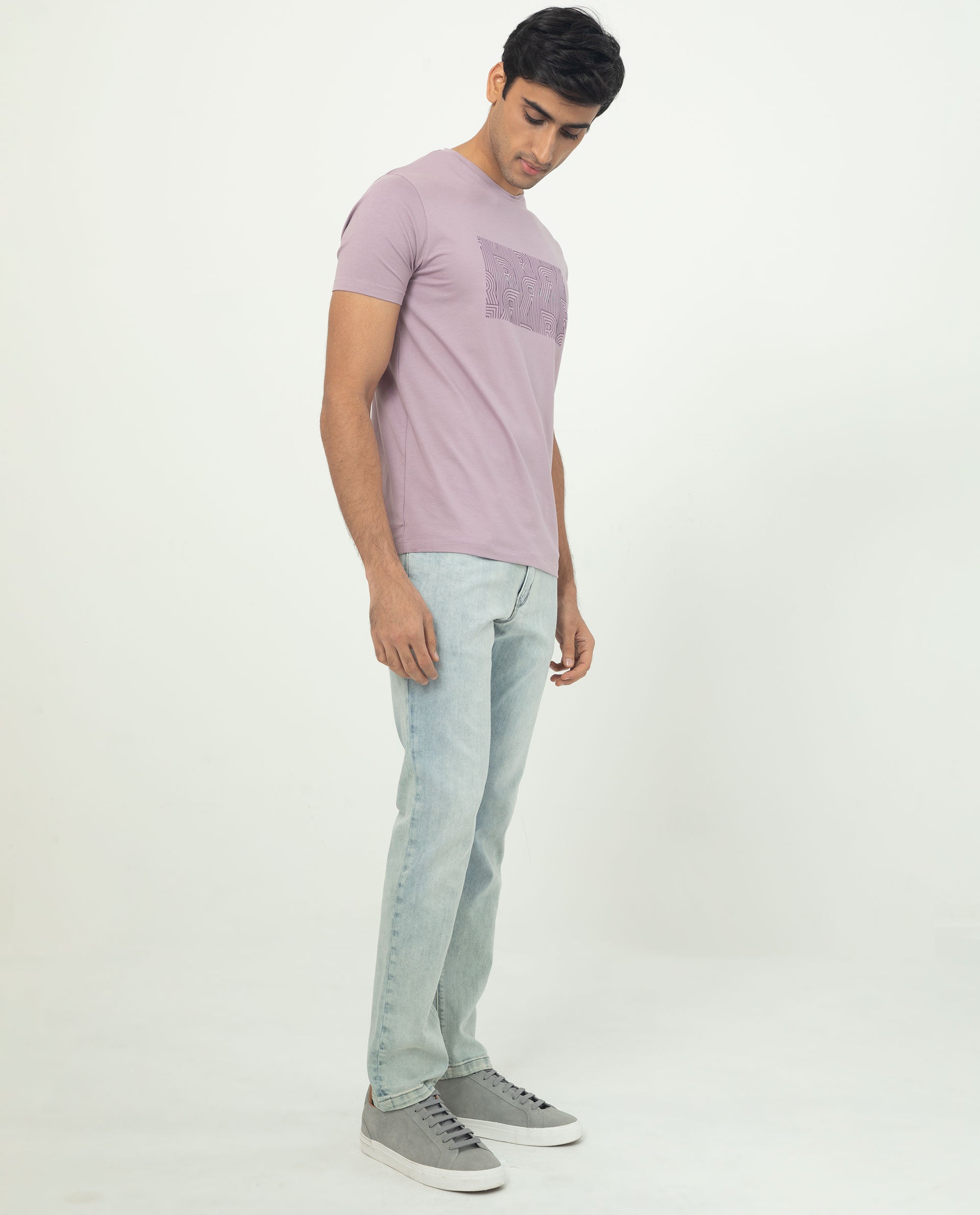 Rare Rabbit Men's Alanet Dusky Pink Crew Neck Half Sleeves Regular Fit Foil HD Print Branding T-Shirt - view 4