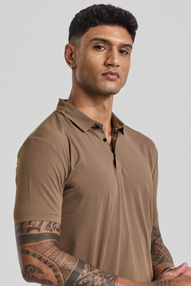 SNITCH Light Brown Textured Polo T-Shirt - view 4