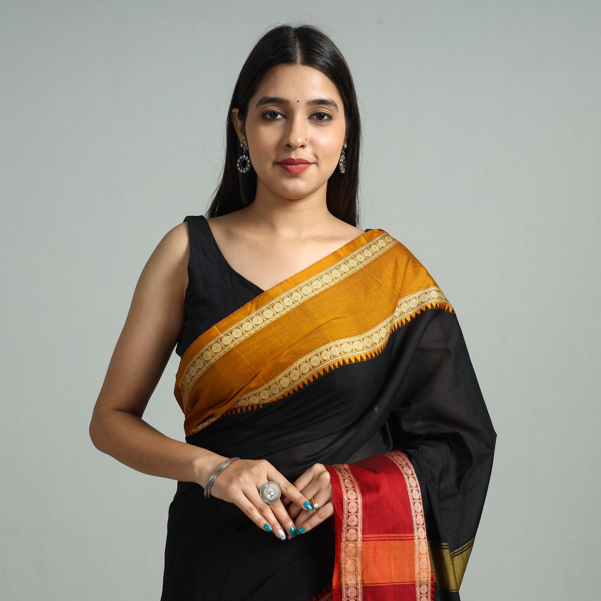SOUTH KARGHA Black - Traditional Narayanpet Mercerised Cotton Saree with Thread Border 70 - view 4