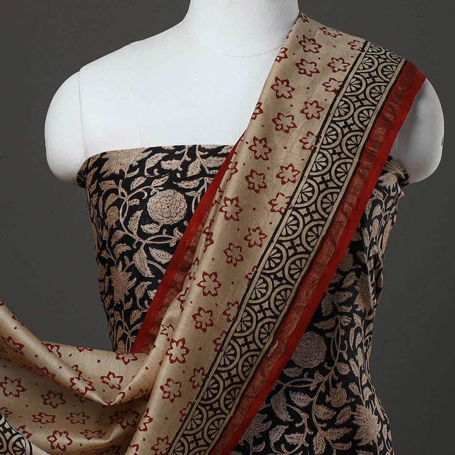 HAVELI CHRONICLES Black - 3pc Chanderi Silk Bagru Print Dress Material 07 - view 3